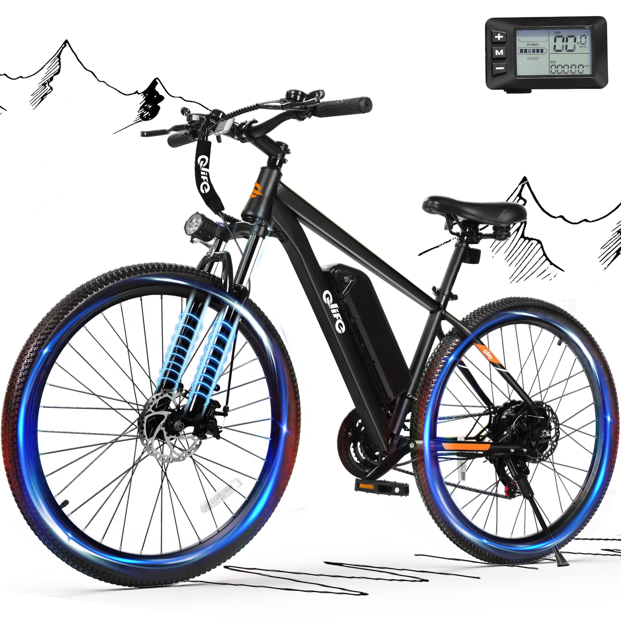 Electric Bike for Adults - 21-Speed Mountain Lightweight Ebike with Peak 750W 20MPH Brushless Motor, 375Wh Removable Battery, 26X2.1 Tire Step Over E-MTB UL2849 (Black)