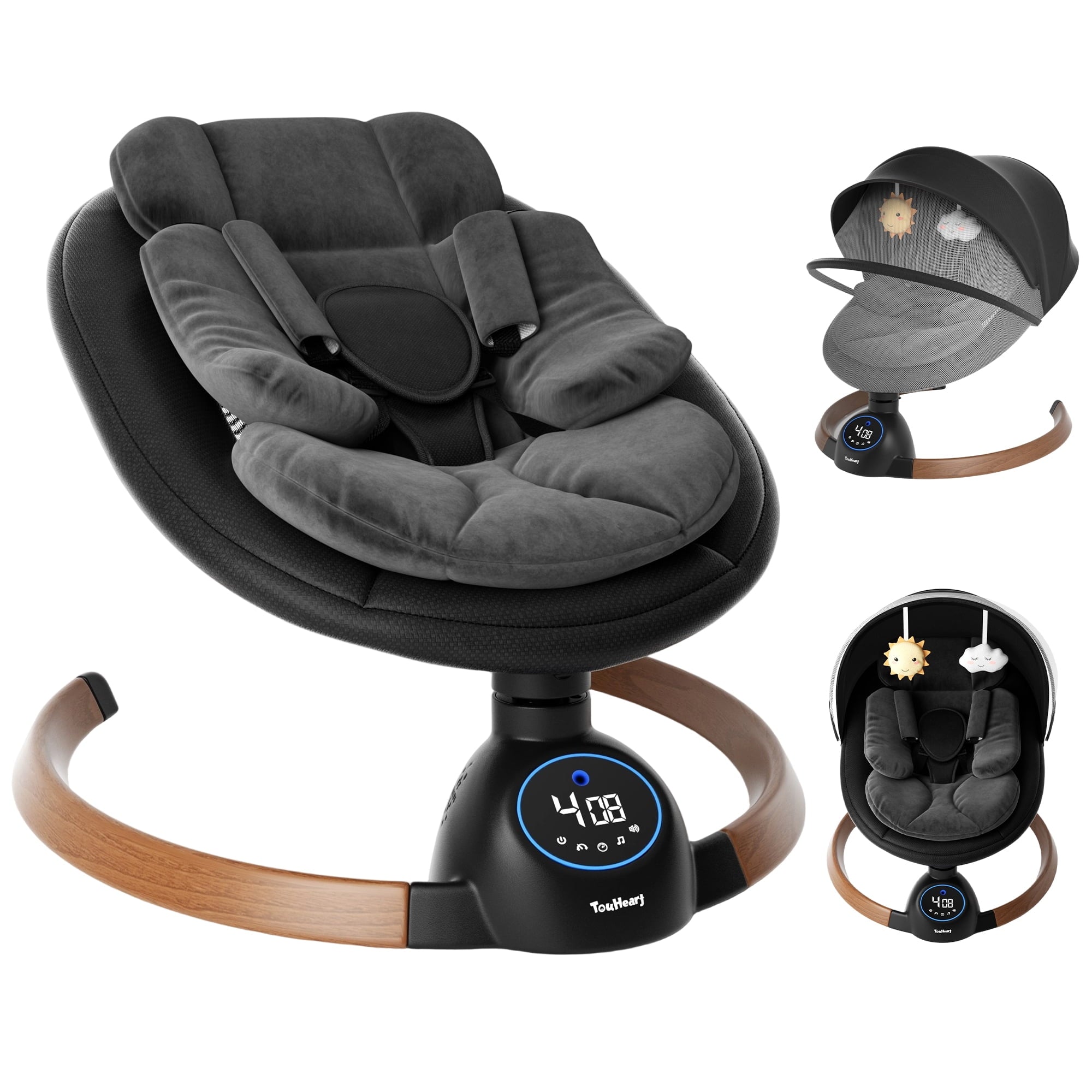 TouHeart Electric Baby Swing for Infants, Bluetooth Remote Control, 5 Sway Speed, 10 Lullabies, Black
