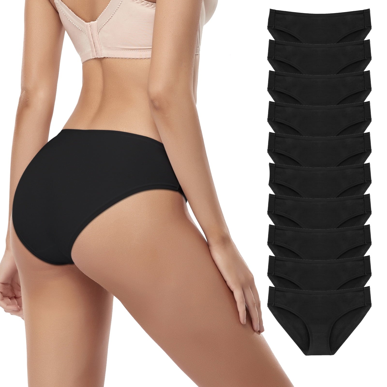 10 Pack Womens Cotton Bikini Underwear Hipster Girls Panties Low Waist Briefs,Black,XXL