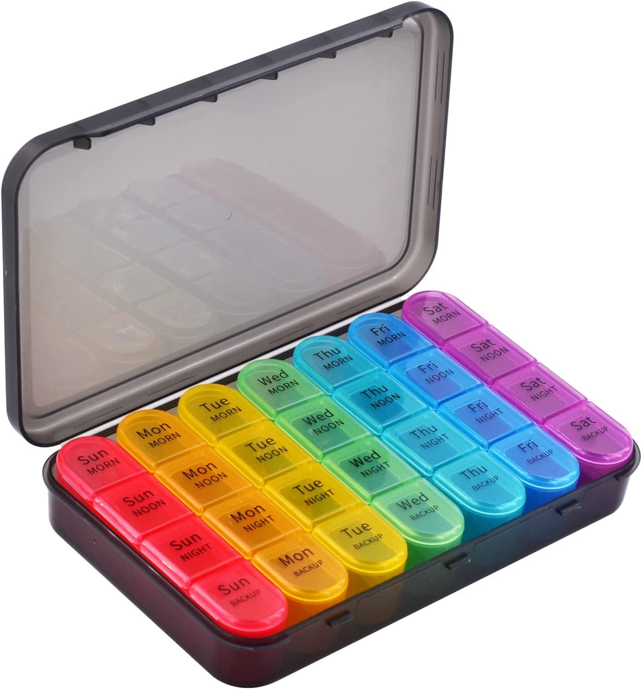TIFOR Weekly Pill Organizer, 7 Day / 4 Times A Day Large Pill Cases Moisture-Proof Pill Box AM PM Medicine Organizer to Hold Vitamins Fish Oil Compartments Supplements (Rainbow)