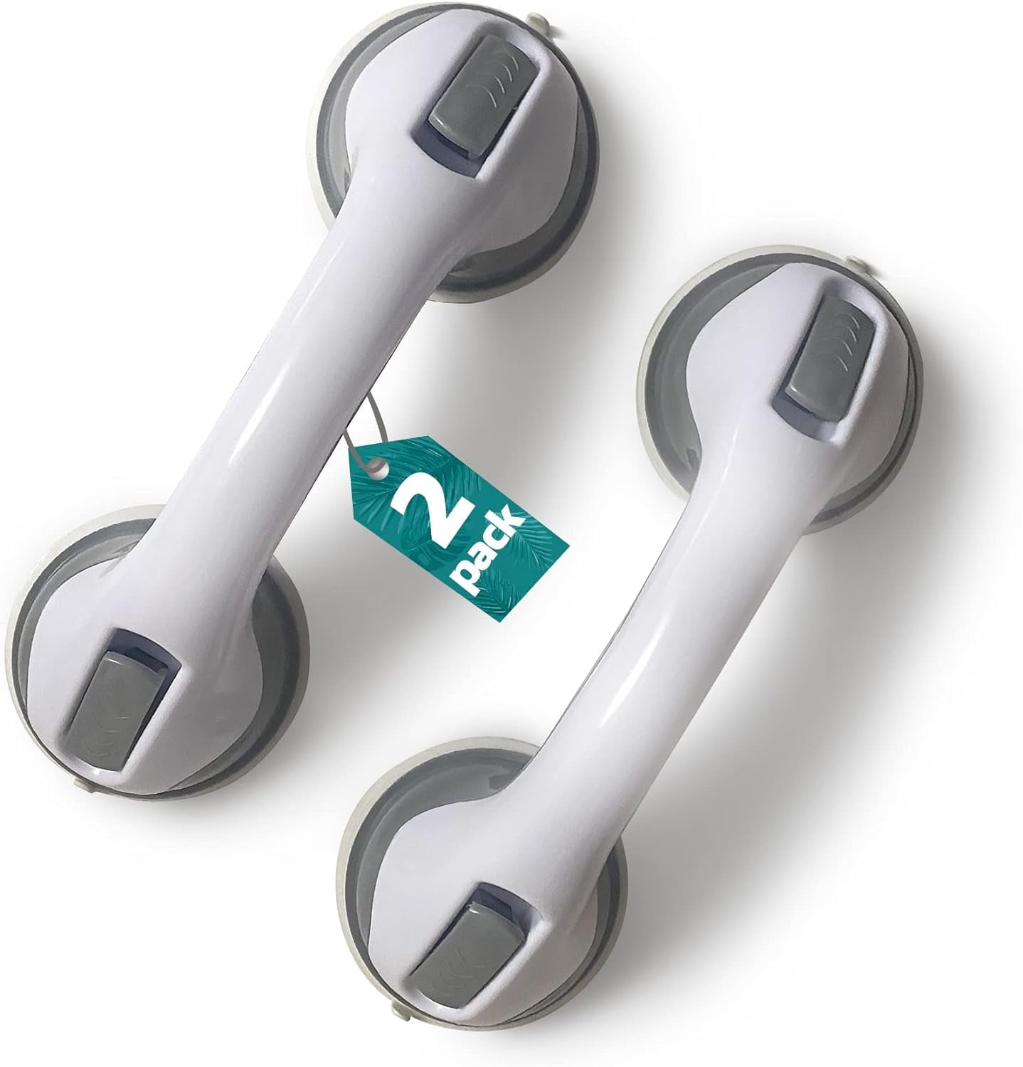 2 Pack Shower Grab Bars - TIFOR 12 Inch Grey Suction Bar Handles for Elderly, Seniors, Handicap, Safety Balance Assist Grip for Bathtubs, Bathroom, Toilet - Anti-Slip, Shower Handles Hand Rail