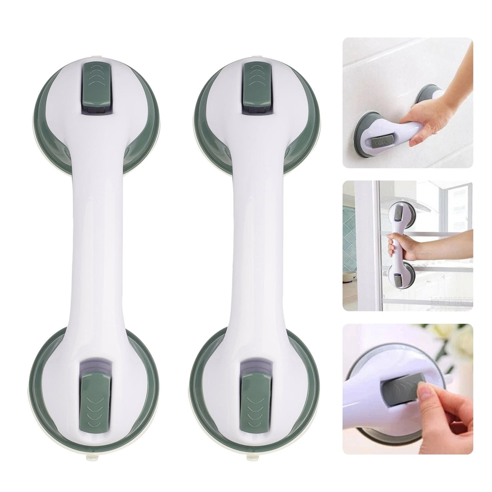 2 Pcs Bathroom Shower Grab Bars, DISEN 12 Shower Handle, Safety Anti-Slip Bath Grip Hand Rail, Strong Hold Suction Bathroom Shower Support Balance Grip Bar for Elderly, Seniors