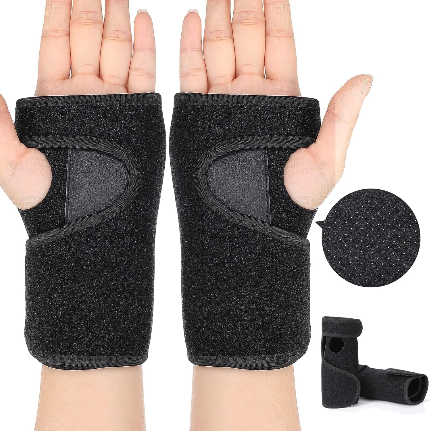 2 Pieces Carpal Tunnel Wrist Braces for Night Wrist Sleep Support Brace Wrist Splint Stabilizer and Hand Brace Cushioned to (Breathable Style, Black Right and Left)