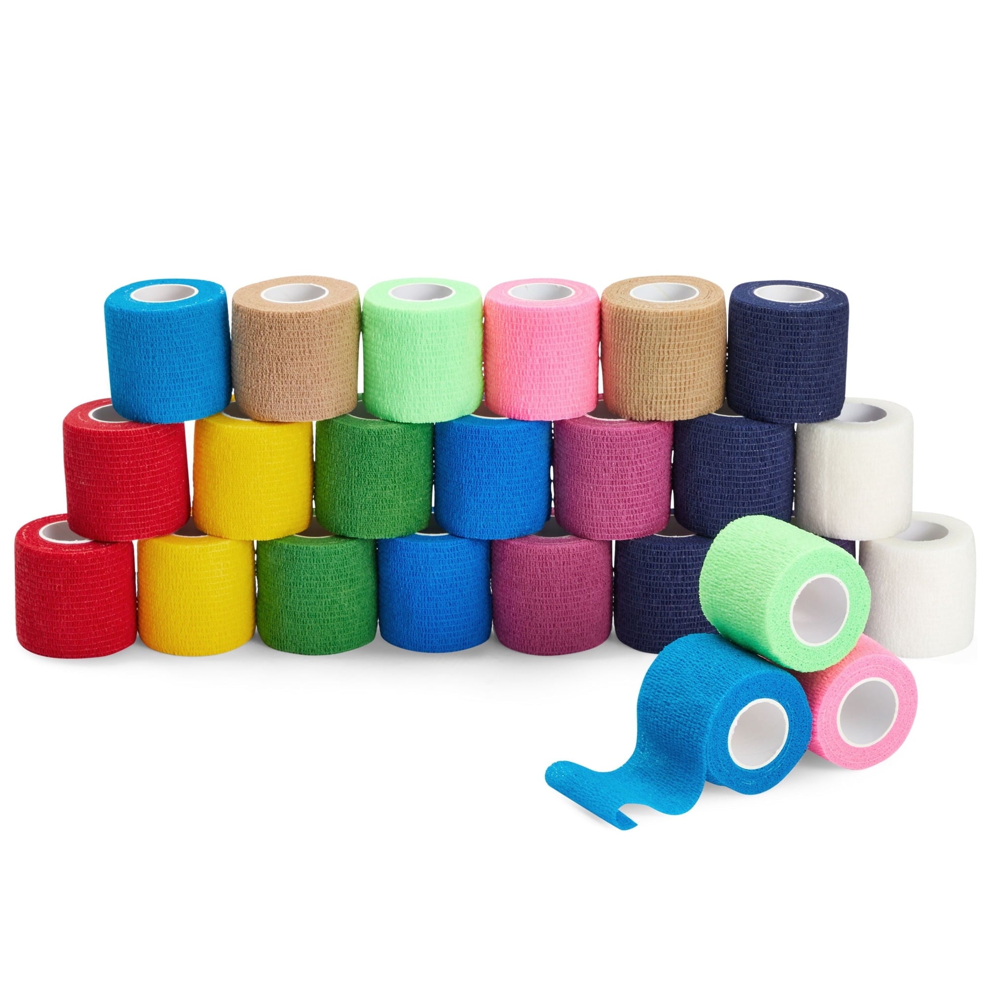 24-Rolls Self Adhesive Bandage Wrap 2 inch x 5 Yards ¨C Breathable Vet Tape, Elastic Cohesive for Wrist, Swelling, Sports, Tattoo (12 Bright Colors)