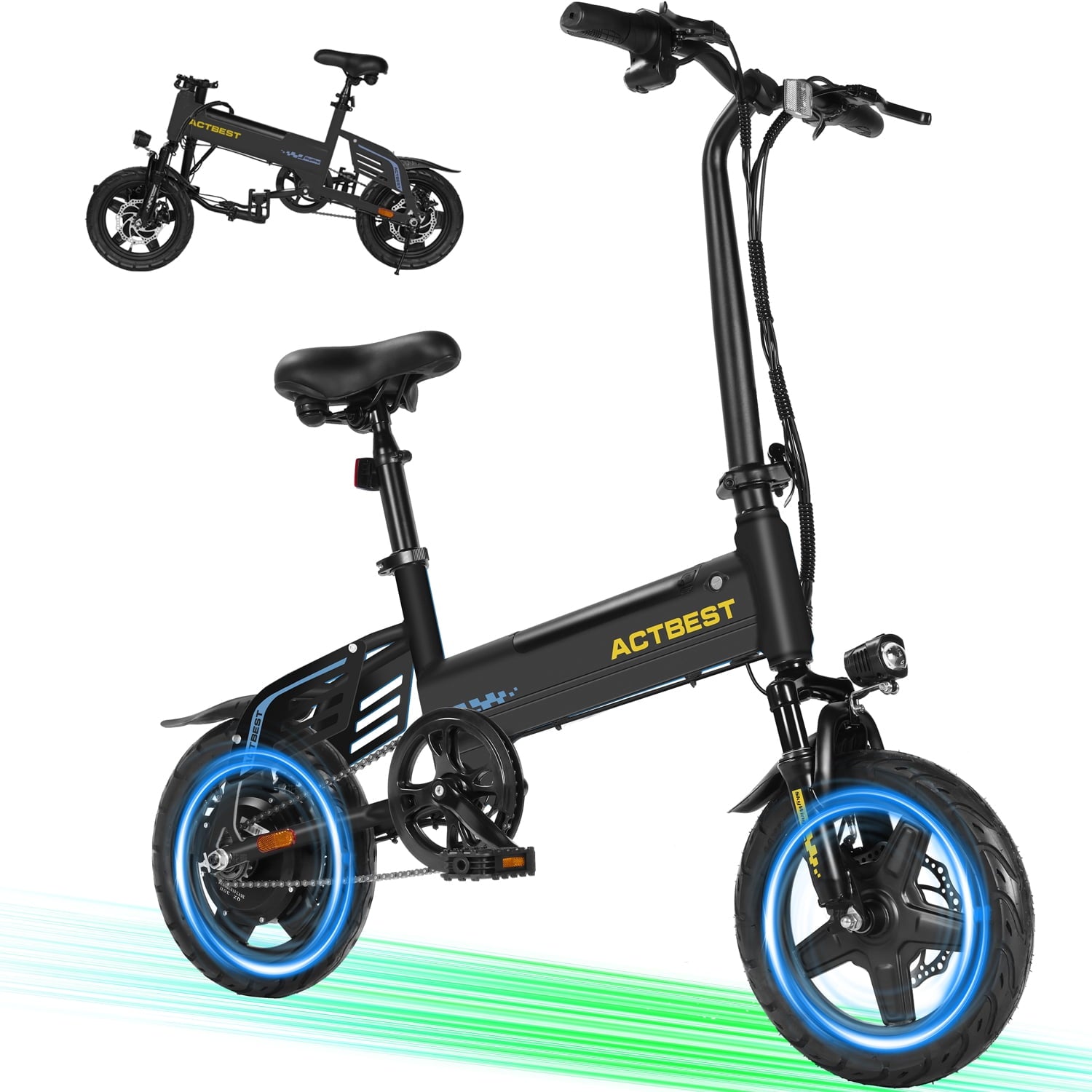 Electric Bike for Adults 750W Peak Motor, 14-inch Folding Mini Ebike, E Bicycles with 20MPH UL2849 280.8Wh Built-in Battery, 26 Miles PAS Range, Small E Bikes for Teens & Adults (Black)