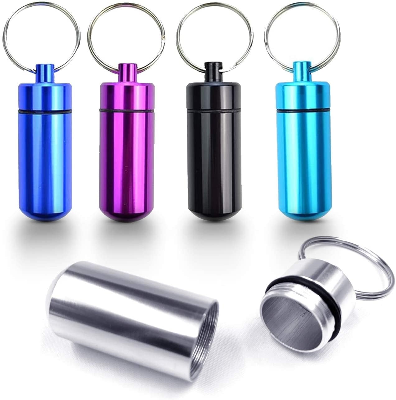 5 Pack - DISEN Aluminum Keychain Medication Pill Box. Waterproof Portable Mini Travel Pill Boxes Medicine Vitamin Holder case. Bottle Container, Organizer, Dispenser, Reminder Weekly 7 Day, Daily, am pm