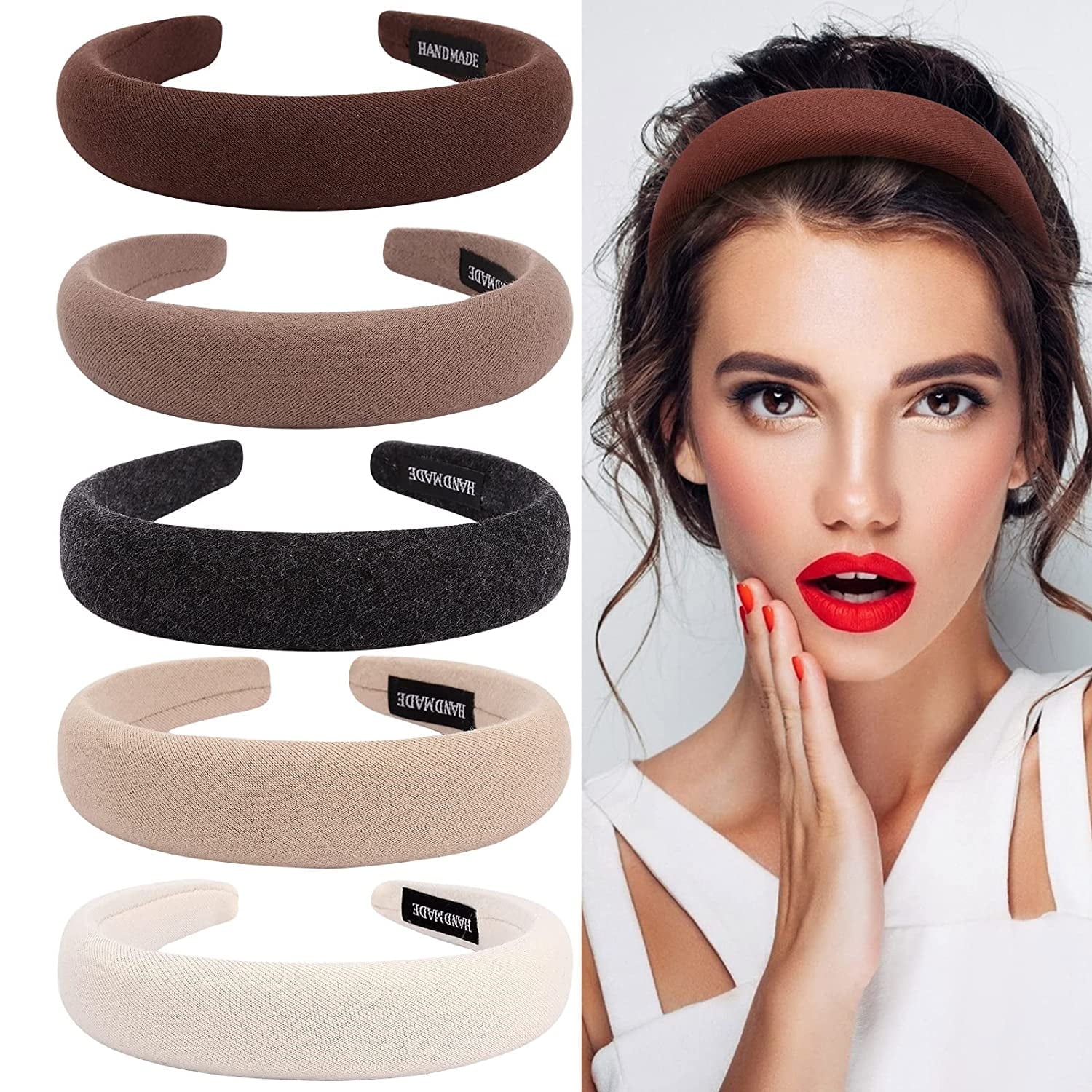 5 Pack Headbands for Women Padded Headband for Girls Thick Wide Headabnds Velvet Womens Vintage Headbands Assorted 90s Headband Puffy Sponge Headbands Head Band Hair Band Accessories for Women Girls