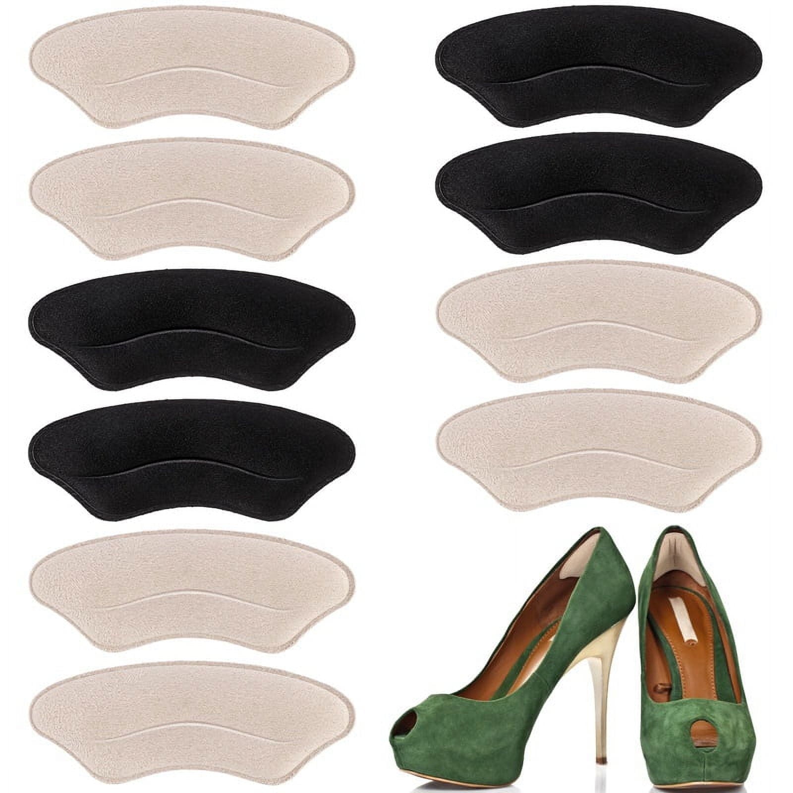 5 TIFOR Heel Grips Liner Cushions, Inserts for Loose Shoes Heel Pads, Soft Self-Adhesive Heel Cushion Pads Foot Care Protector Heel Pain Relief for Men Women 2 Pairs (Black) + 3 Pairs ( Pale Apricot)
