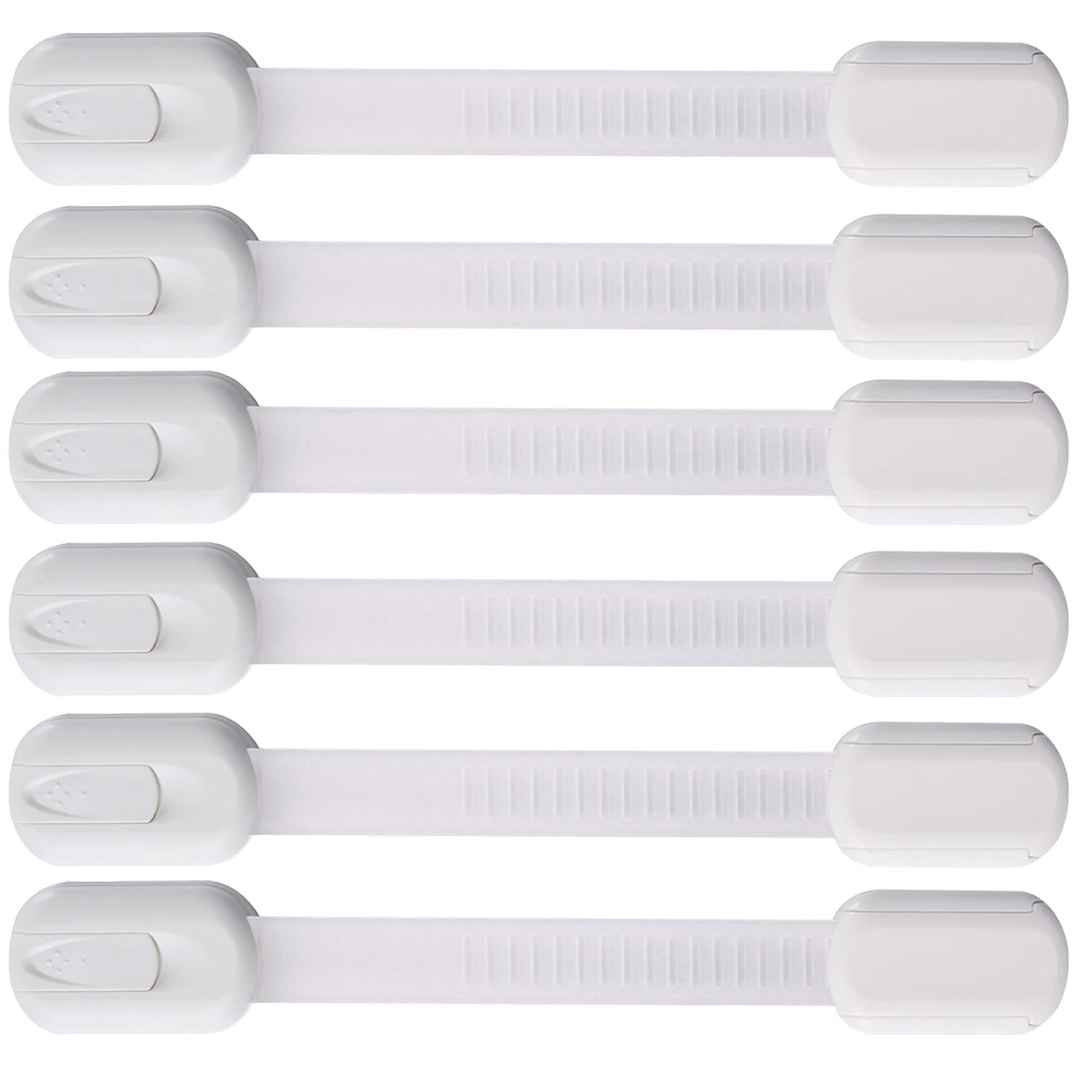 6 Pack DISEN Multi-Use Adhesive Straps Locks - Childproofing Baby Proofing Cabinet Latches for Drawers, Fridge, Dishwasher, Toilet Seat, Cupboard, Oven,Trash Can, No Drilling (White)