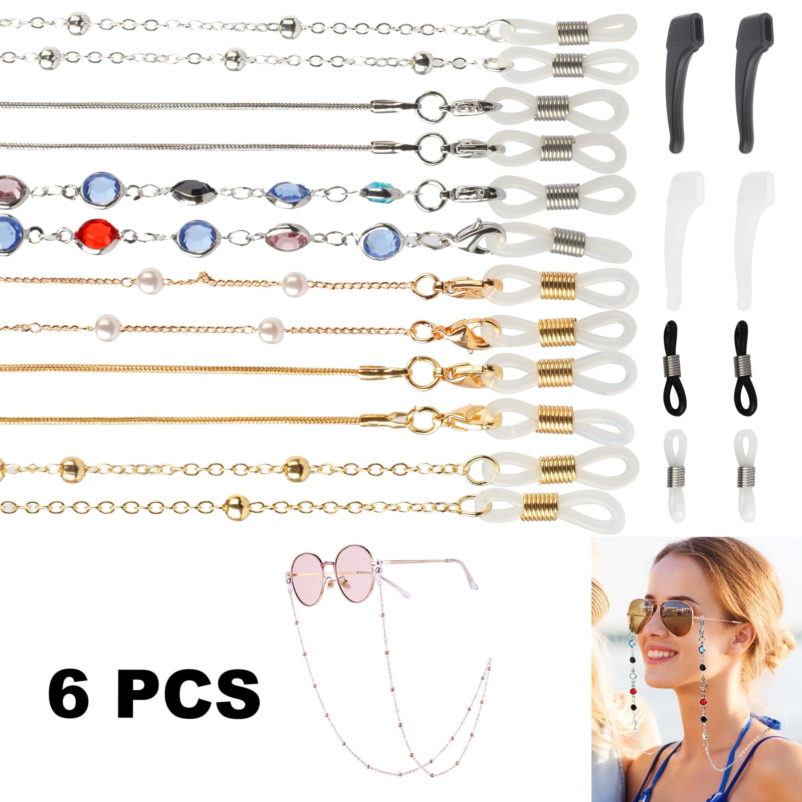 6pcs Glasses String Holder Straps, DISEN Beaded Eyewear Retainer, Eyeglass Necklace Cord Chain