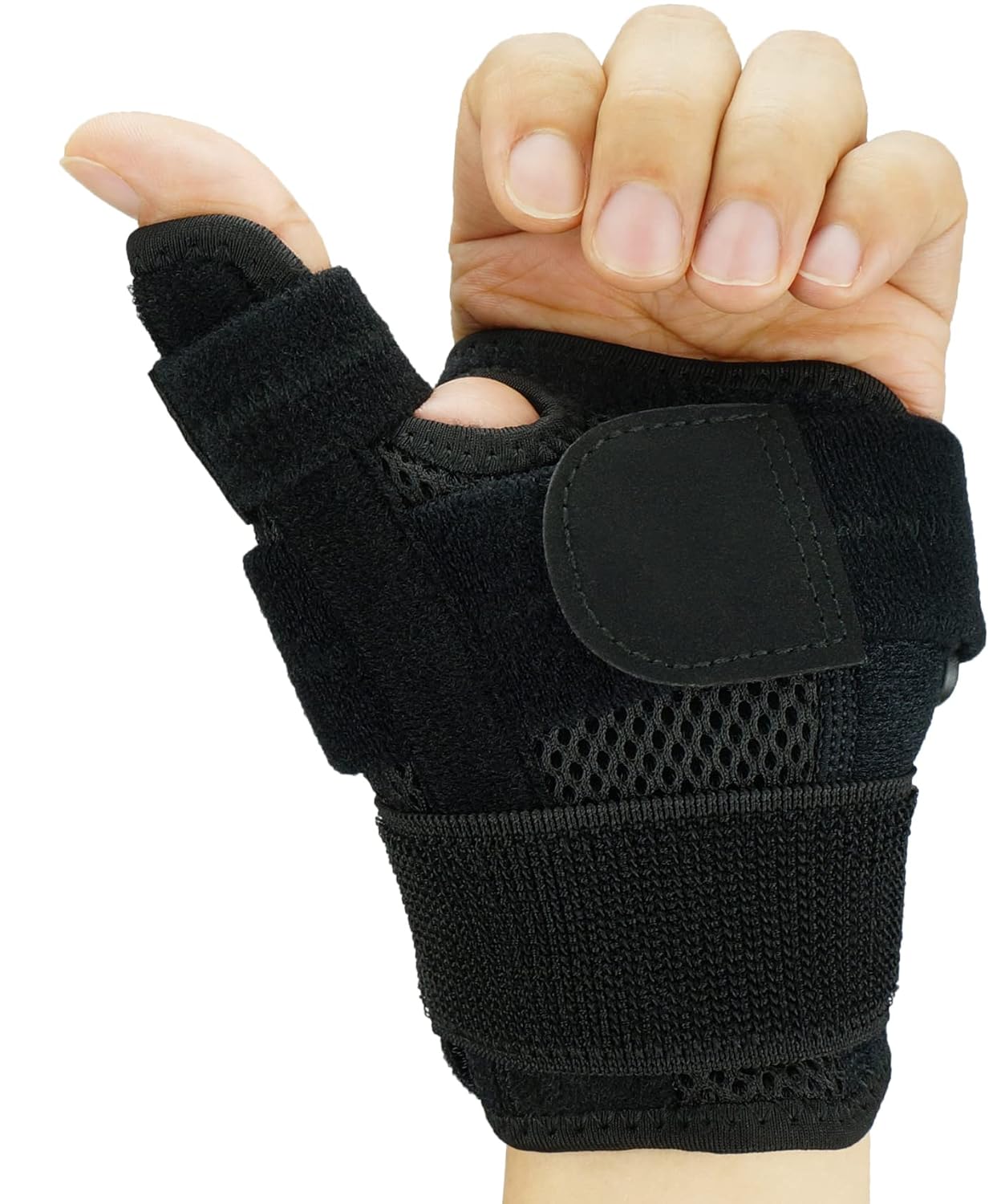 Thumb Brace, Thumb Splint, Wrist Strap with Thumb Support/Stabilizer/Immobilizer/Protector, Fits Right and Left Hand, for Women and Men (Black, 1 Pack)