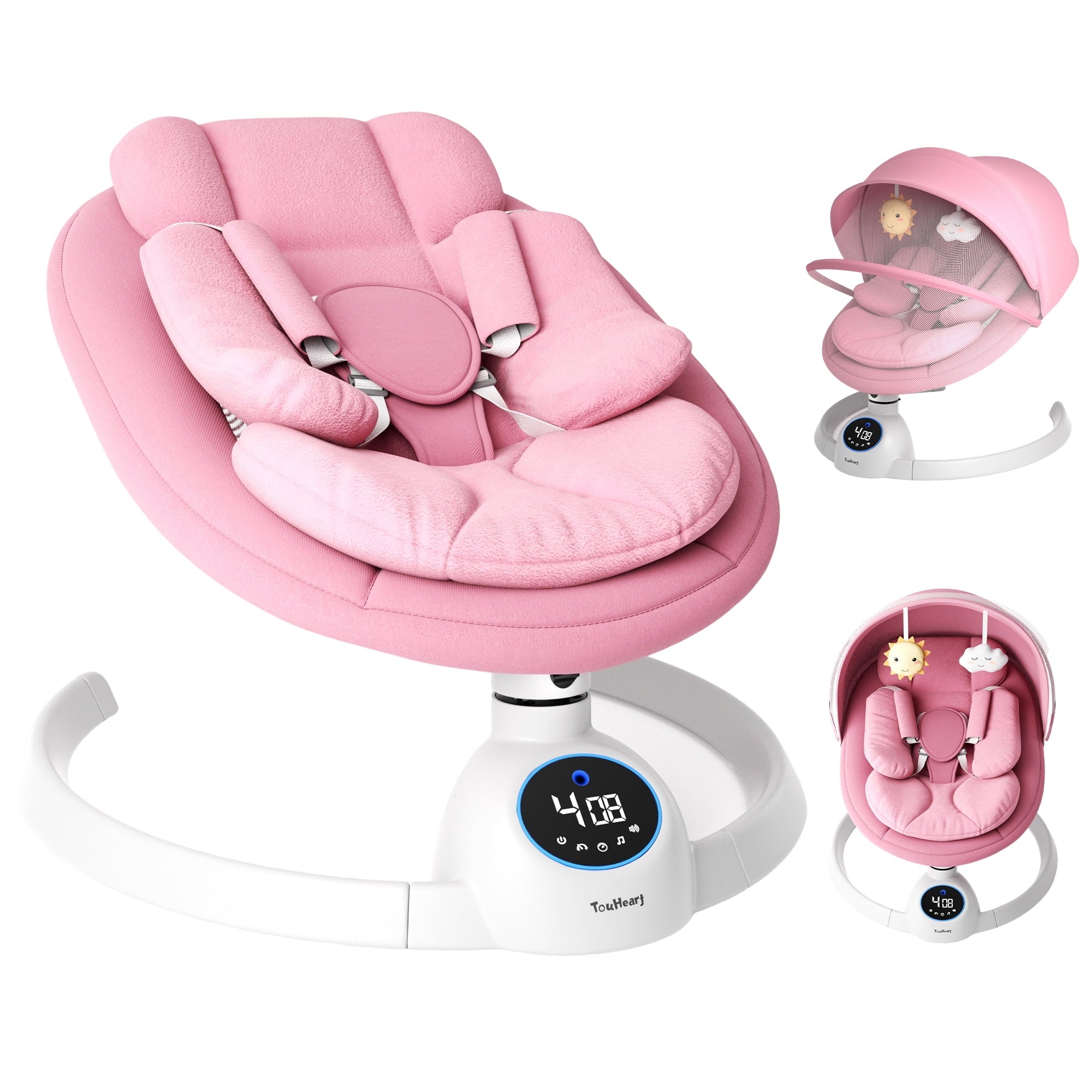 TouHeart Electric Baby Swing for Infants, Bluetooth Remote Control, 5 Sway Speed, 10 Lullabies, Pink
