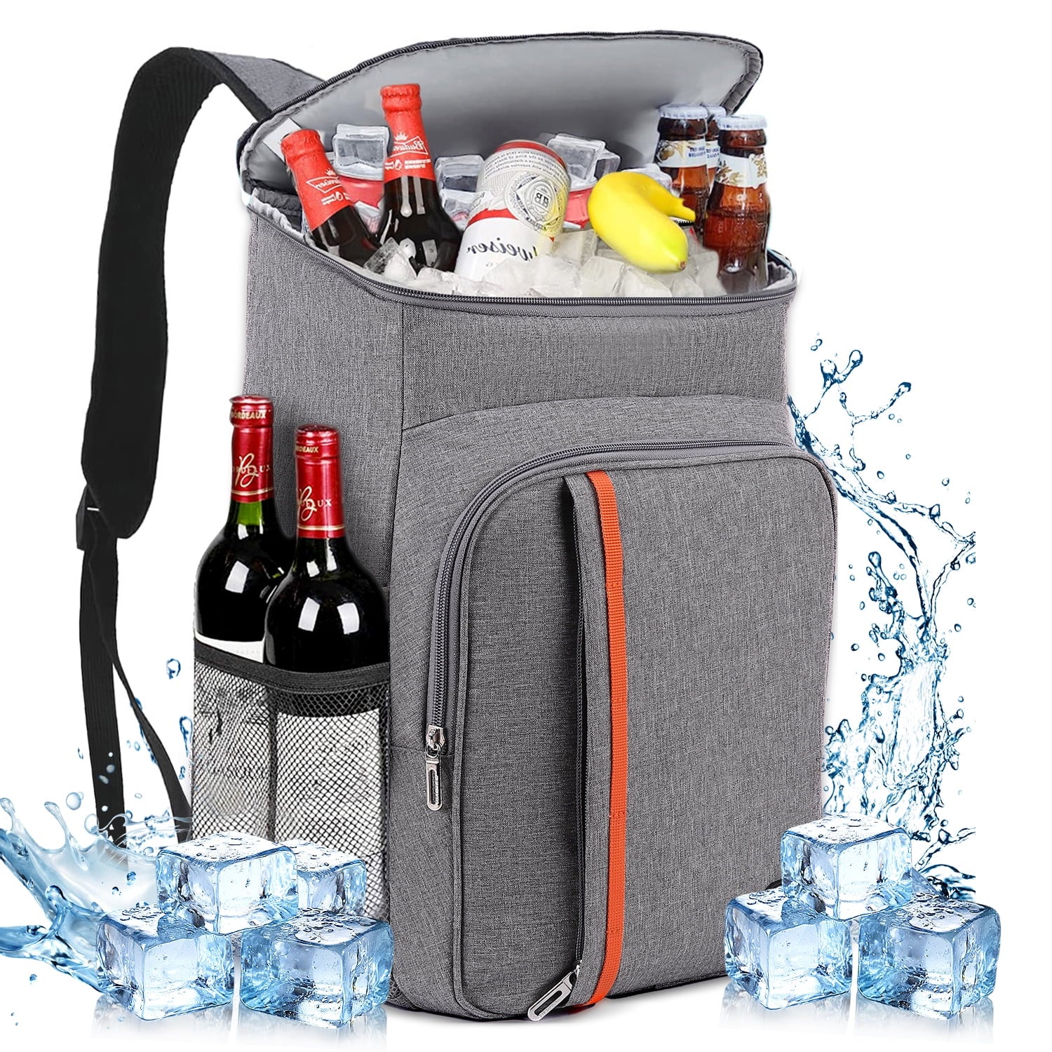 Qunler 35 Can Cooler Backpack, Soft Sided Cooler Bag, Insulated Leak Proof Waterproof Cooler Bag, Portable Lightweight Lunch bag for Travel Beach Camping Office, Gray