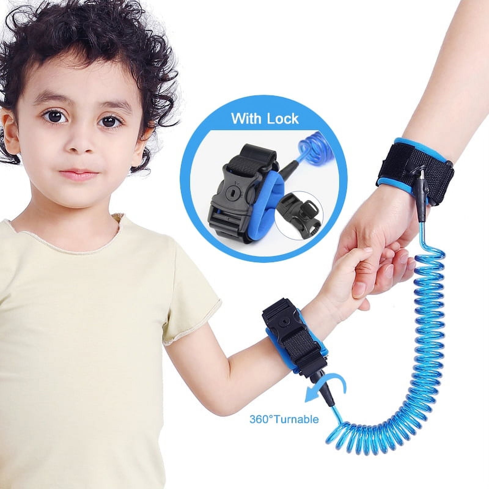 DISEN Child Leash, Upgrade Kids Anti-Lost Traction Rope Hand Ring with Lock, Comfort Padded Wristband and Durable Steel Cable, Anti Lost Wrist Link, Outdoor Walking Strap Rope for Girls, Boys (Blue-2.5M)