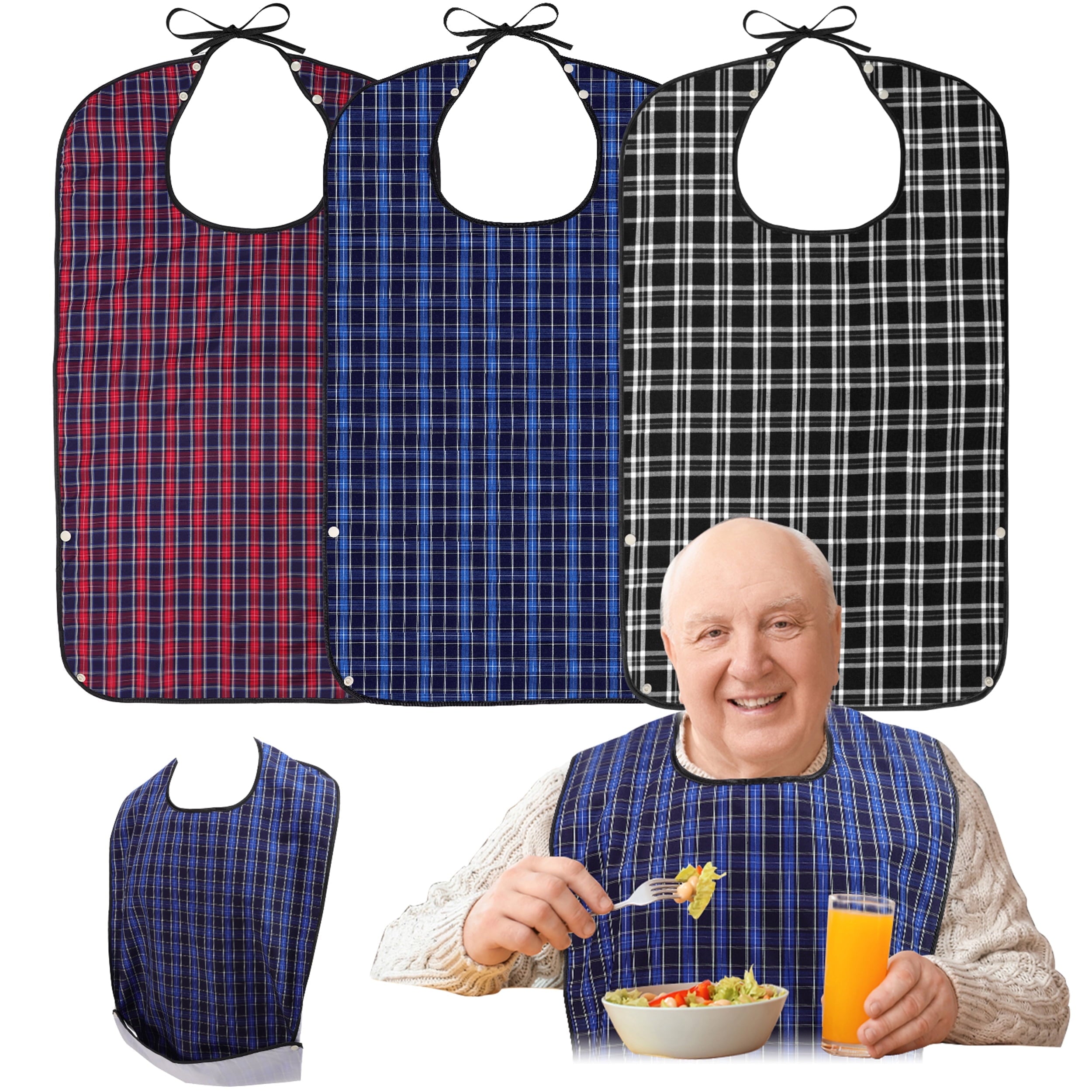 Adult Bibs Washable Waterproof Clothing Protector with Crumb Catcher for Men Women Elderly,Upgraded Polyester
