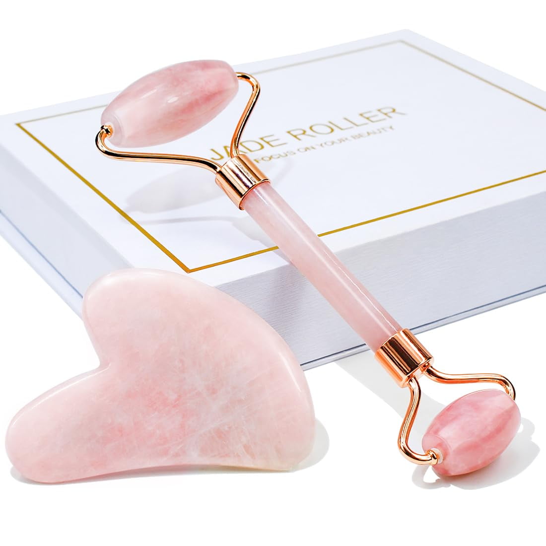 TIFOR Jade Roller & Gua Sha, Natural Jade Face Roller Gua Sha Facial Tools Skin Care Massager, Pink