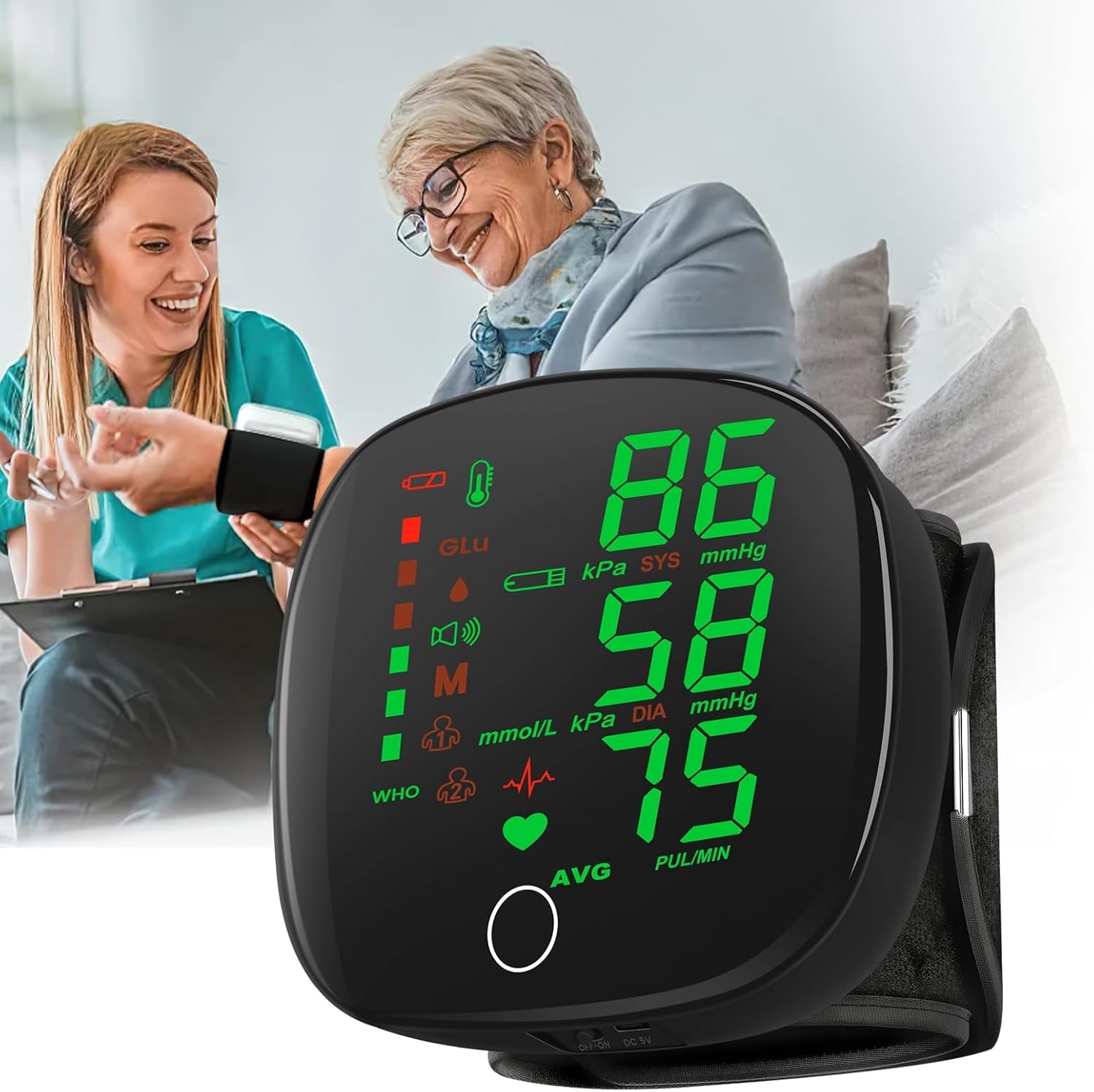 Blood Pressure Monitor,Automatic Large LCD Display Adjustable Wrist Cuff,Wrist BP Cuff for Adults