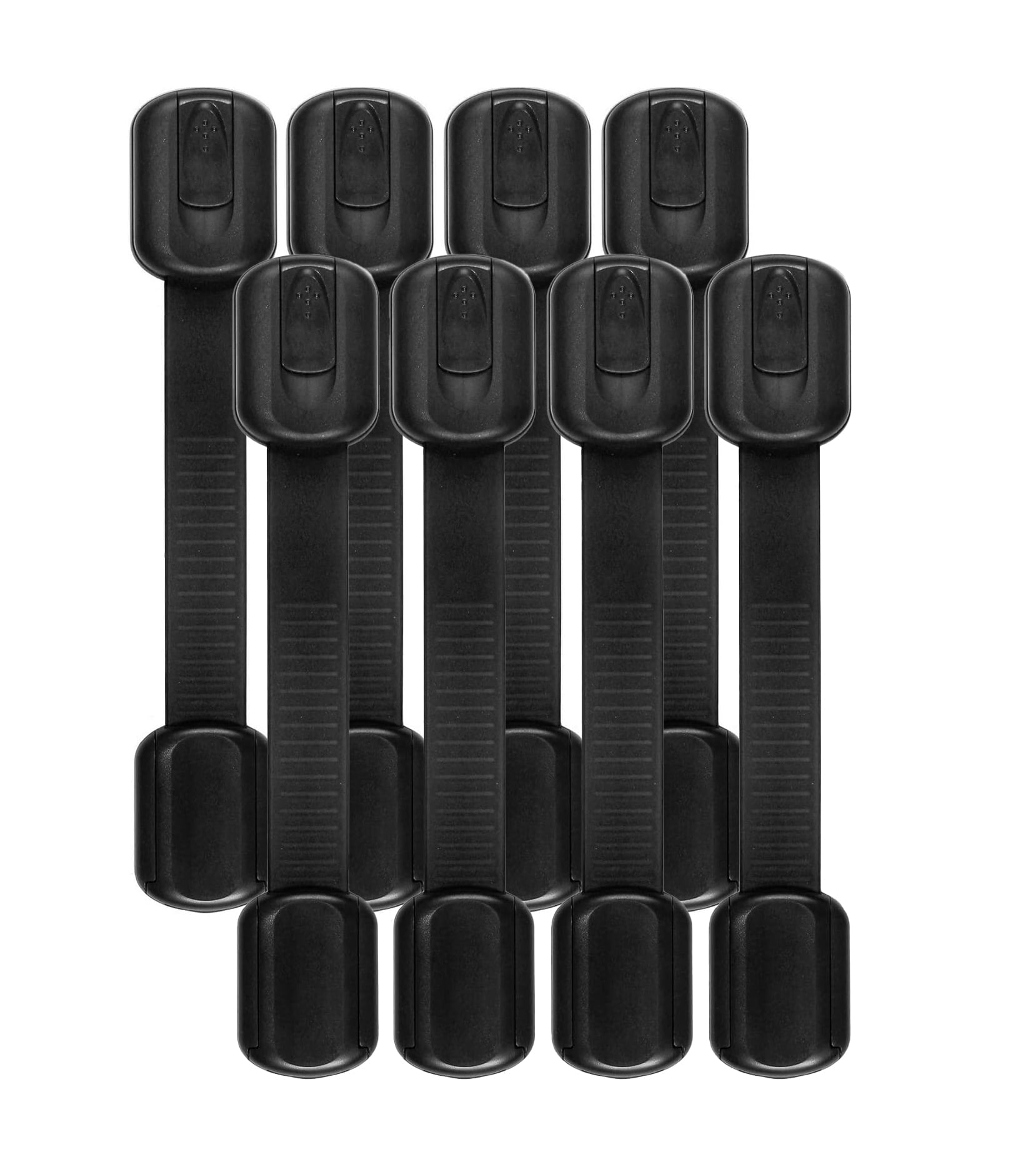 Child Baby Safety Cabinet Locks - Adjustable Strap Baby Proof Latches with No Trapped Fingers for Cupboard Drawers Closet Toilet Seat Oven and Fridge 12 PCS Black