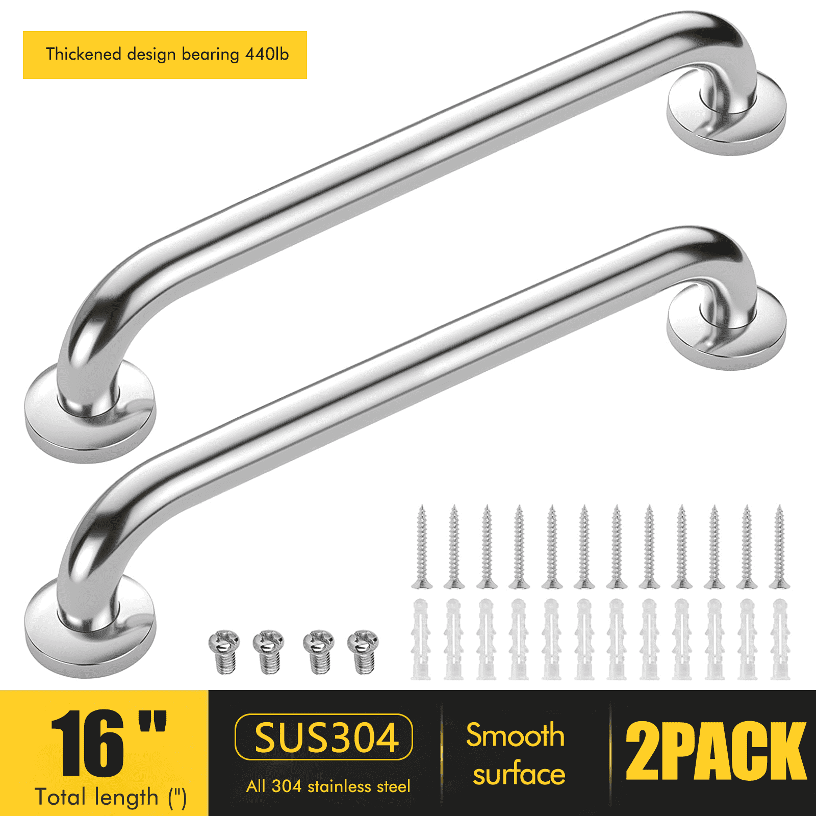 GYDEK 2 Pack 18 Inch Grab Bars for Bathtubs and Showers, Handicap Bathroom Safety Rail for Elderly, Anti Slip Shower Grab Bars Stainless Steel Shower Handle for Bathroom, Tub, Toilet, Bath (White)