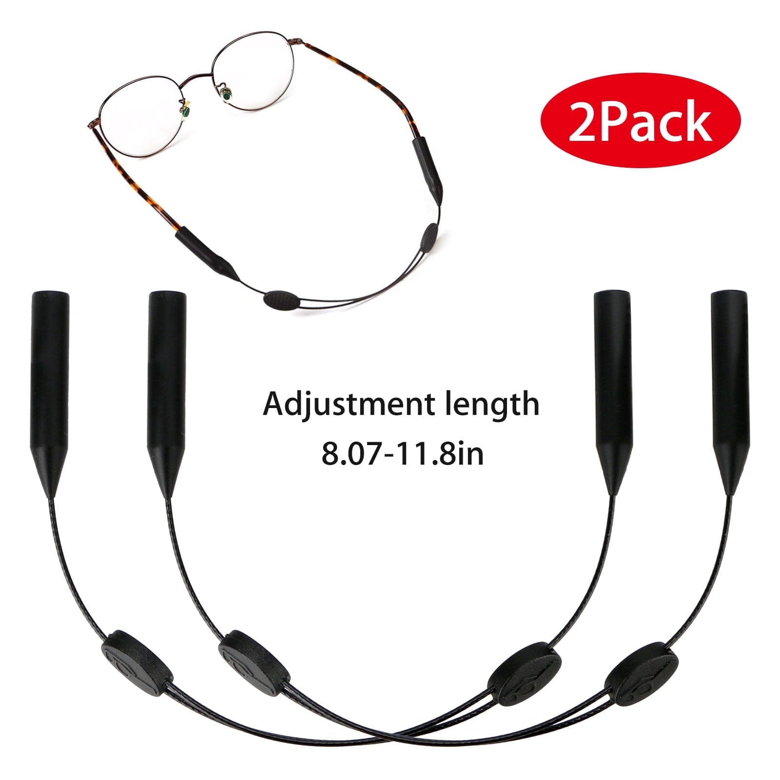 GYDEK 2pcs Adjustable Glasses Straps, Eyeglass String Holders, Silicone Eyewear Retainers, Black