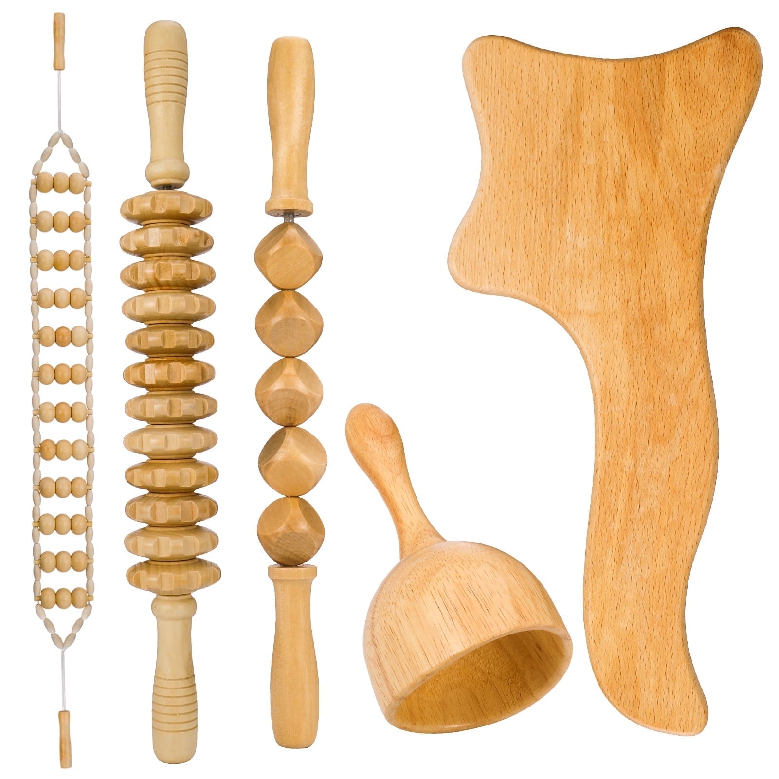 DISEN Professional Lymphatic Drainage Massager, 5 in 1 Wood Therapy Massage Tools for Body Shaping, Maderoterapia Kit for Anti Cellulite, Blood Circulation, Body Sculpting Tools