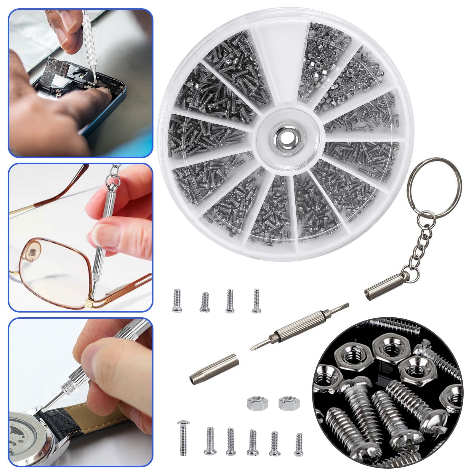 Eyeglass Repair Kit, DISEN Micro Sunglass Repair Kit with Stainless Steel Tiny Screws Nut, Optical Repair Tool Assorted Set