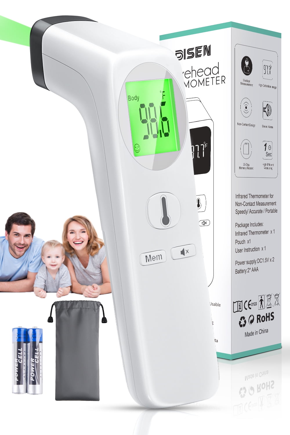 Forehead Digital Thermometer, Temperature Memory, Fast and Accurate Reading with Backlight LED Screen, The Non-Contact Infrared Thermometer for Adults and Kids,Baby Thermometer for Fever
