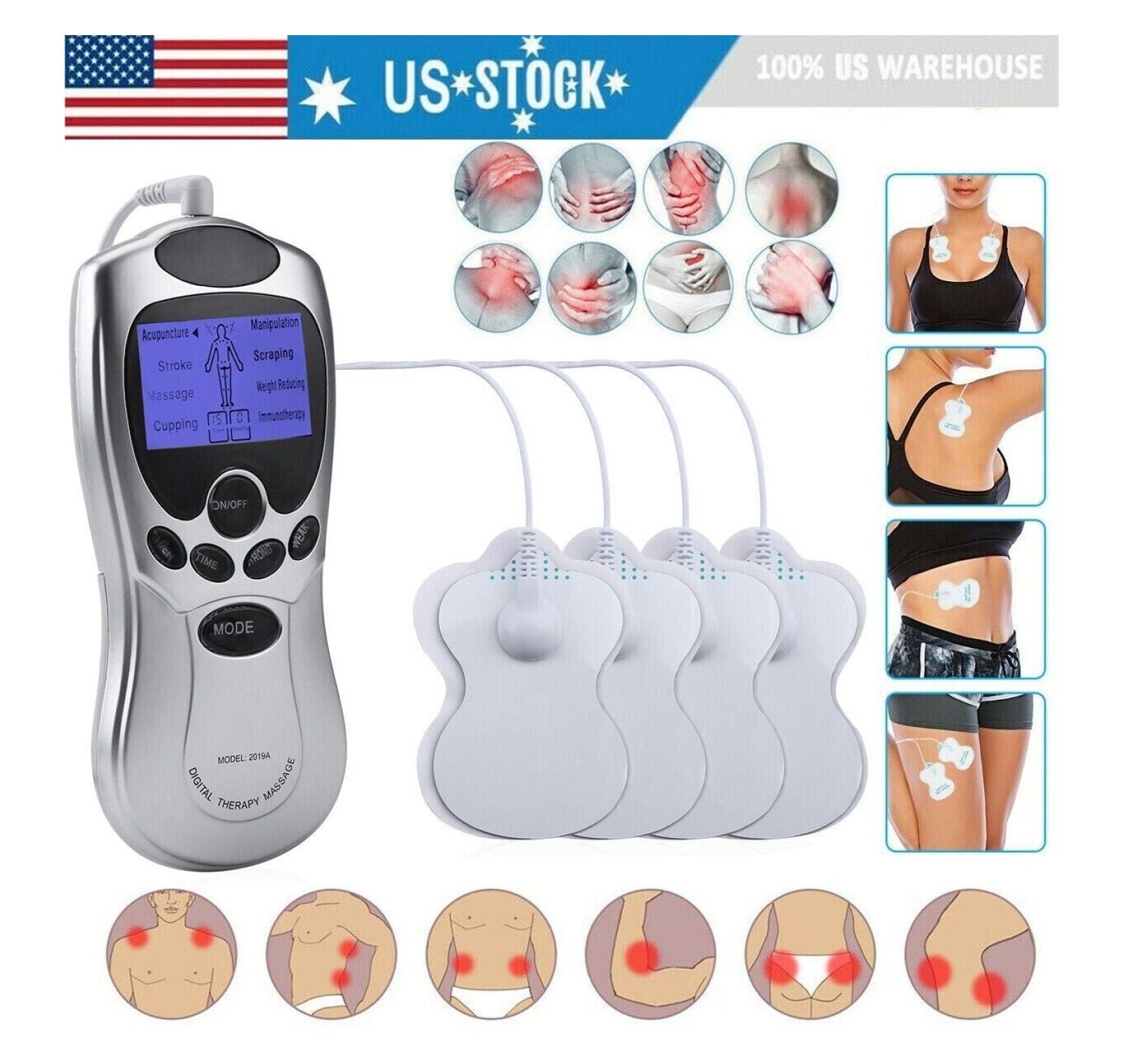 LCD Unit Machine Electric Pulse Massager Muscle Stimulator Pain Relief Therapy