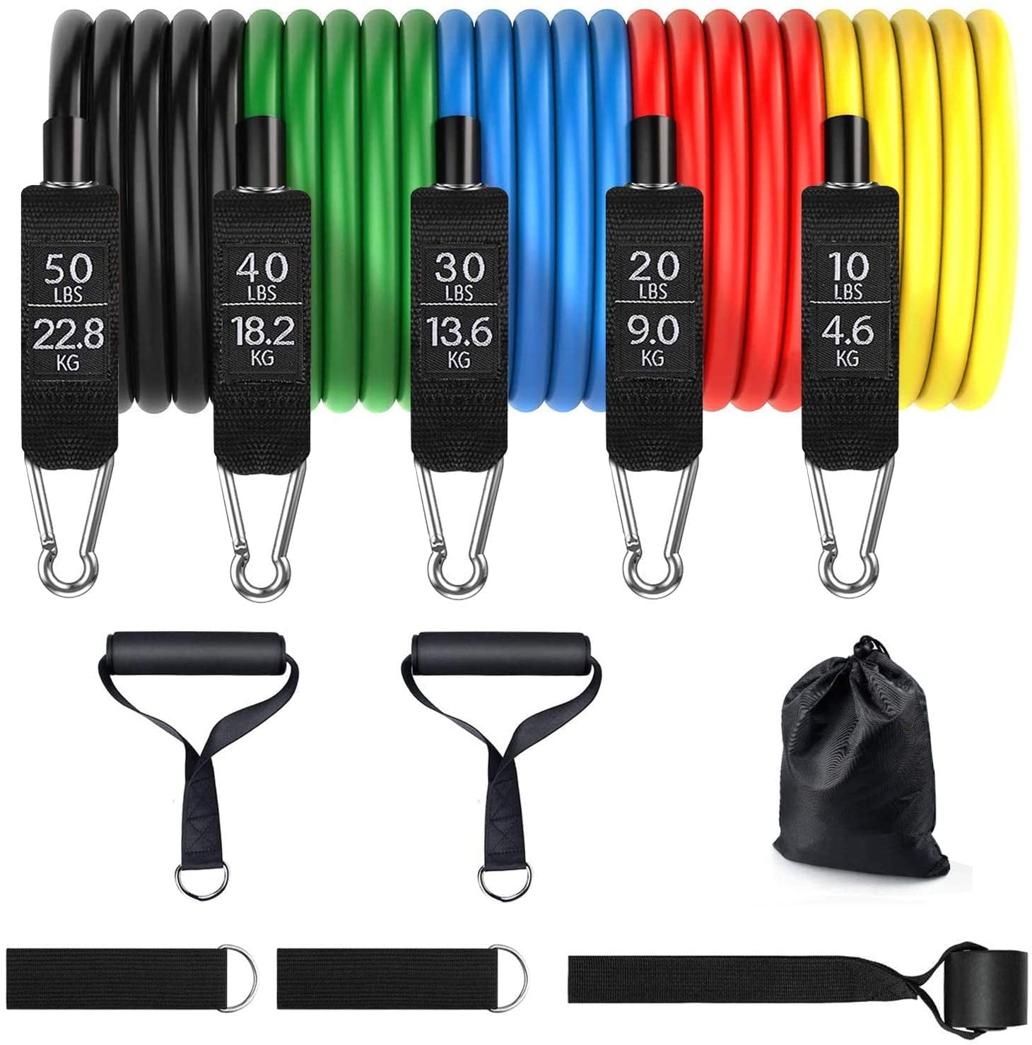 Resistance Bands Set (11pcs), Exercise Bands with Door Anchor, Handles, Waterproof Carry Bag, Legs Ankle Straps for Resistance Training, Physical Therapy, Home Workouts