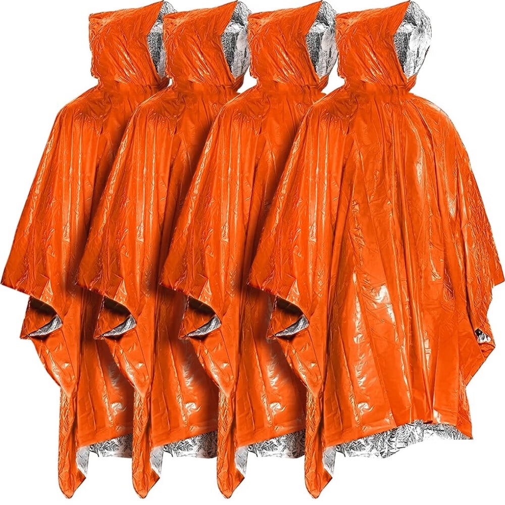 Survival Rain Poncho Emergency Mylar Space Blanket Camping Gear-Retain 90% of Body Heat Survival Gear for Survival Kits Camping Supplies Emergency Blankets