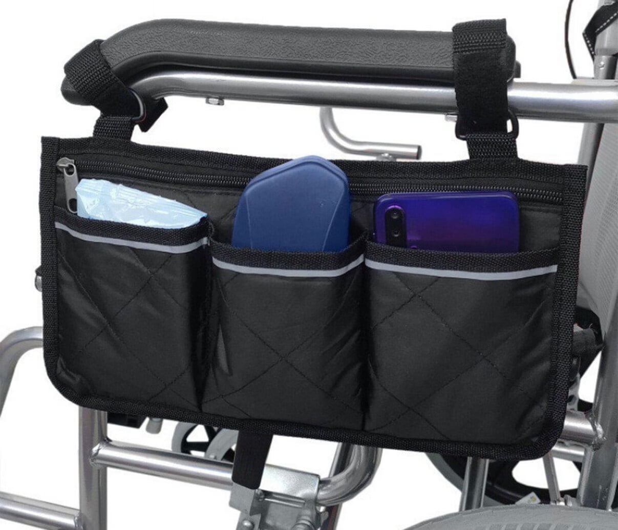 Wheelchair Side Bag with Cup Holder,Wheelchair Armrest Pouch Accessories,Mobility Scooter Power Wheelchair Armrest Tote Storage Bag