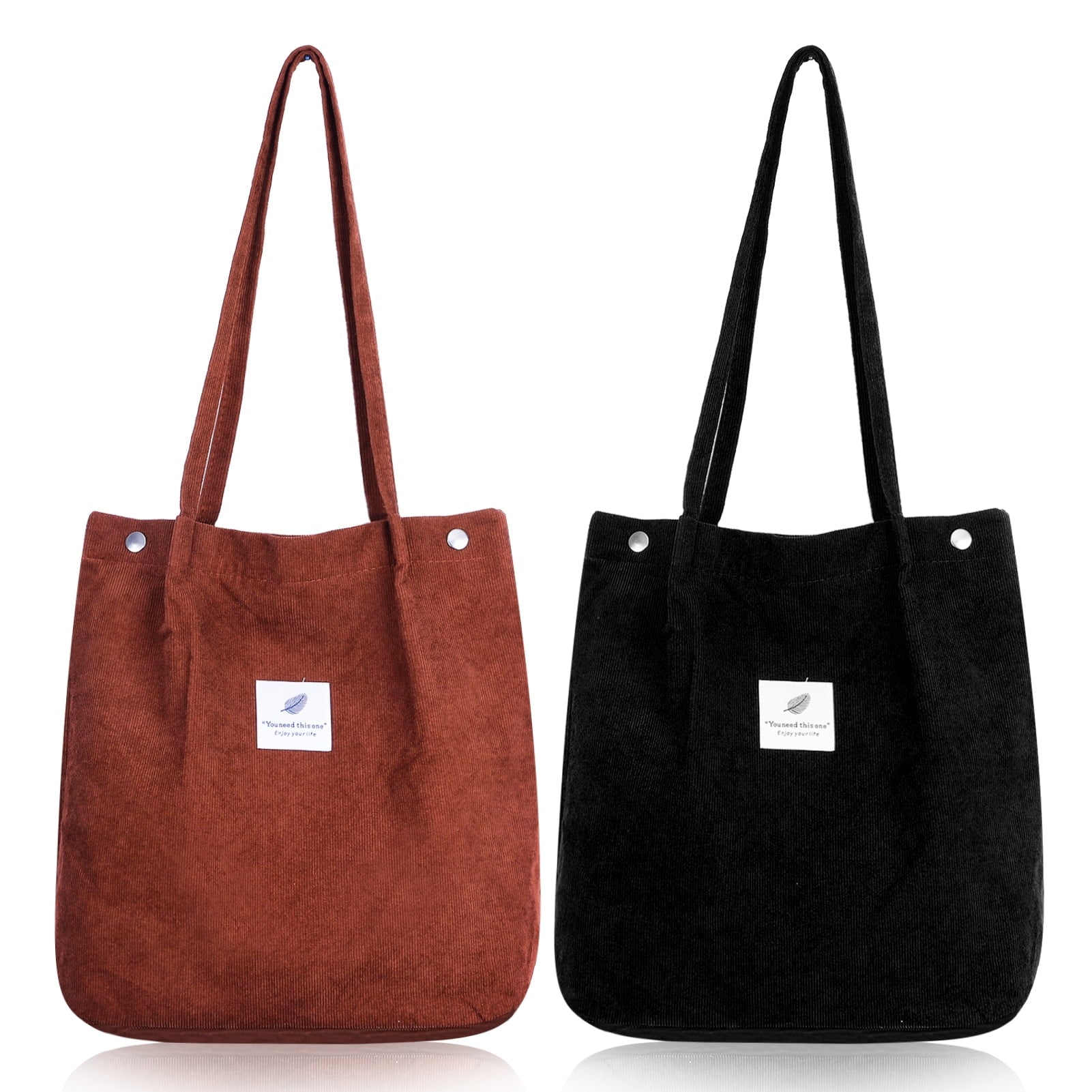 Women¡¯s Corduroy Tote Shoulder Bag,Black and Brown,2-Piece