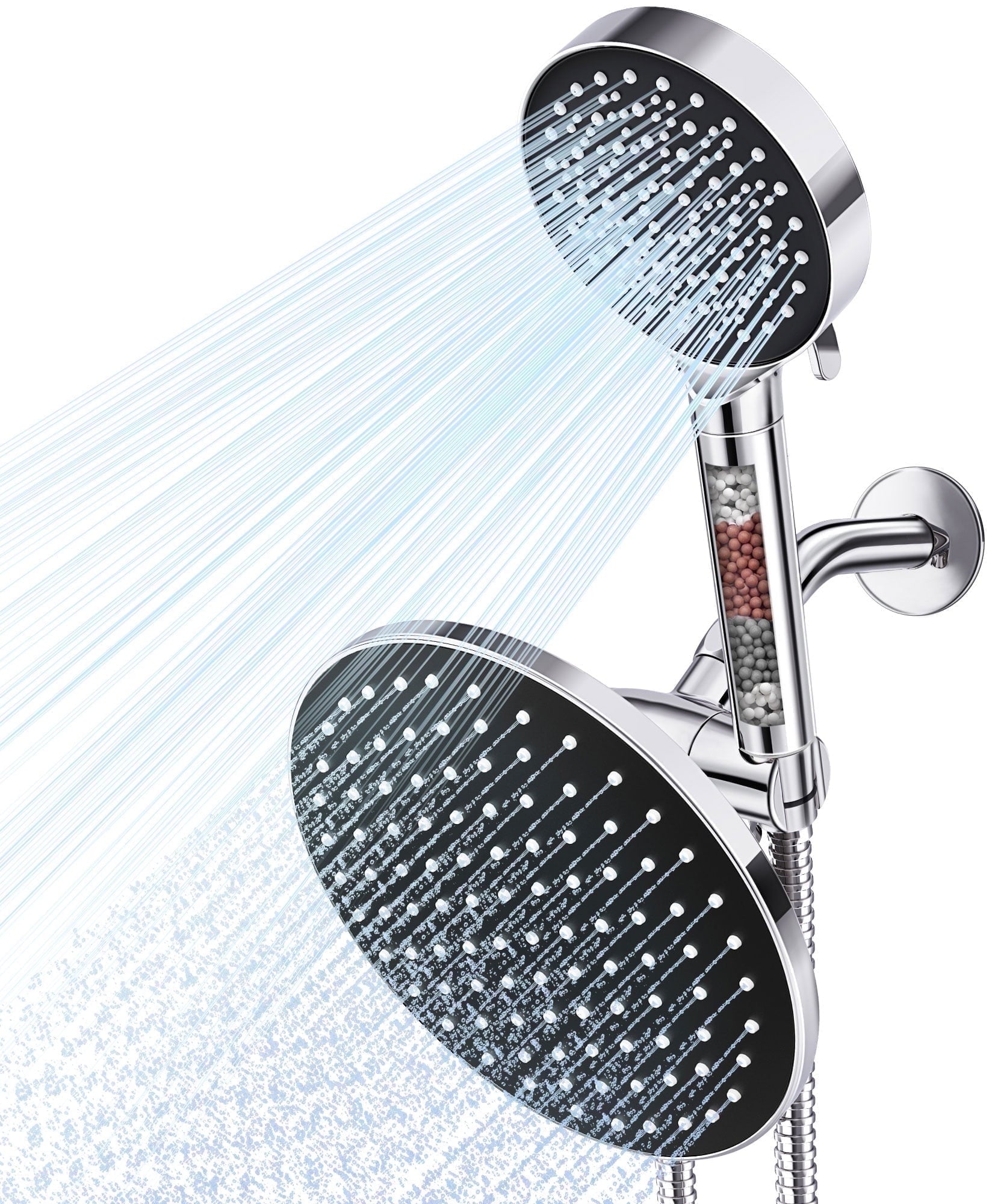 Qunler Dual Shower Head with Filter, 6 Modes 3-Way Rainfall High Pressure Showerhead with Handheld Combo 72\