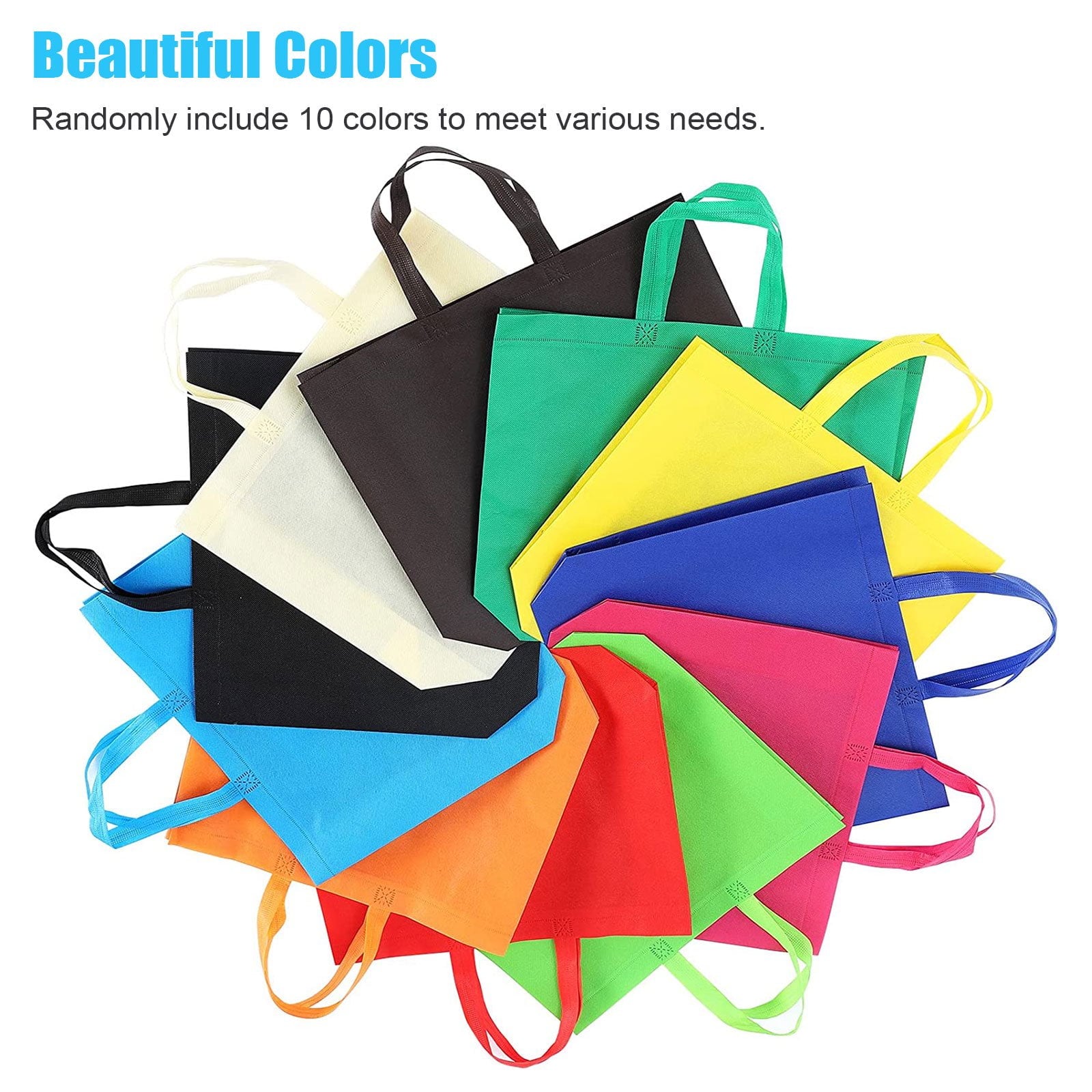 10Pcs Reusable Non-Woven Fabric Bags Handy Tote Shopping Bags Grocery Food Container with Handles, 15 x 13in, Assorted Color