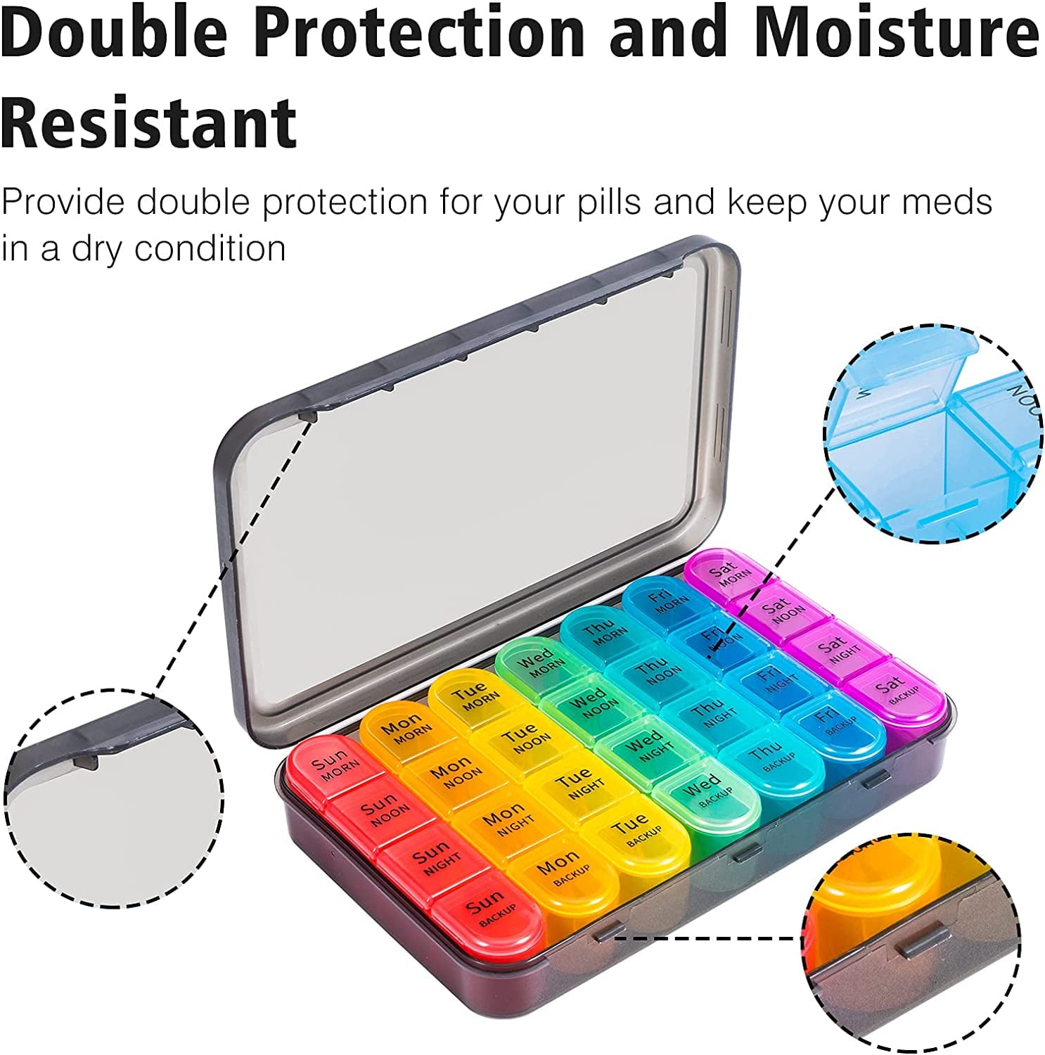 TIFOR Pill Organizer 4 Times a Day, Daily Pill Box Organizer, Large Weekly Medicine Pill Organizer, Pill Cases Organizers 7 Day, Pill Boxes 7 Day to Hold Vitamins, Medication