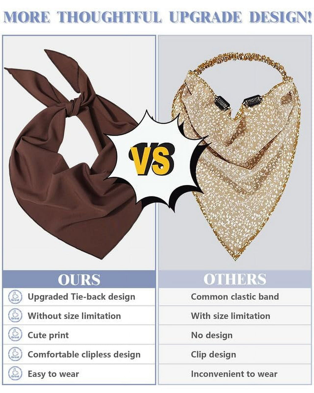 ZOUYUE 3Pcs Floral Hair Bandanas Chiffon Head Kerchief for Women Girls Boho Hair Scarf Headband Bandana Daisy Lace Head Scarf (Solid Color - Beige/Khaki/Brown)