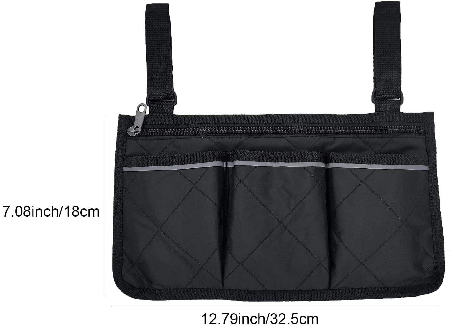 Wheelchair Side Bag, Waterproof Armrest Pouch Bag with Bright Line Black Storage Organizers for Walkers, Rollators, Scooters