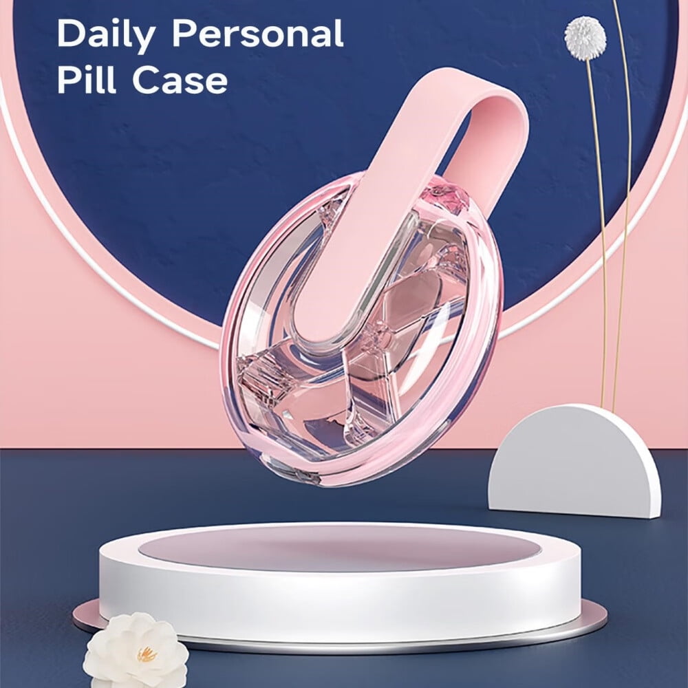 Travel Pill Organizer,4 Compartments Small Pill Container,Daily Pill Box to Hold Vitamins,Round Portable Pill Case for Pocket Purse Medicine Organizer