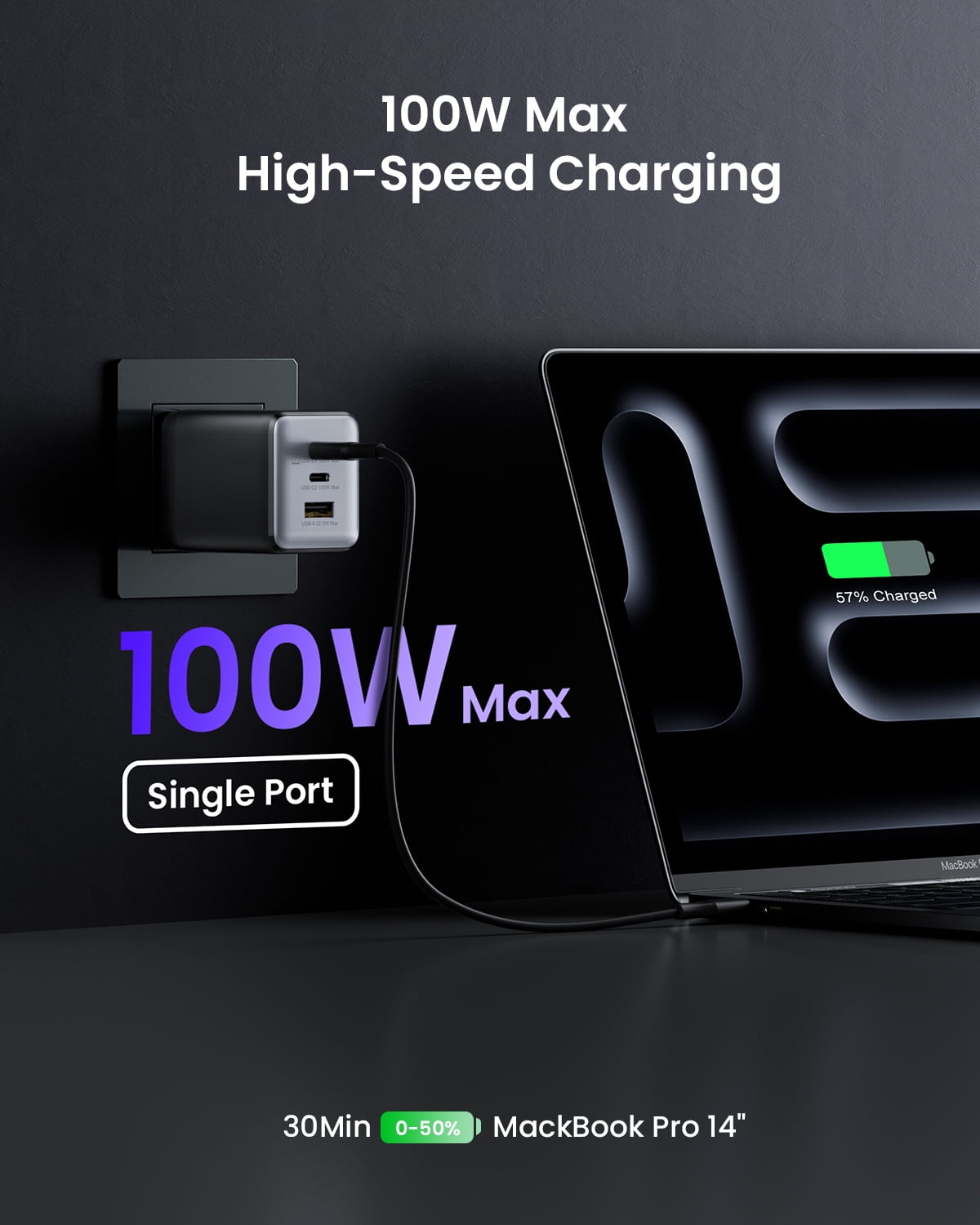 wegear 100W USB C Charger 3-Port GaN Adapter Fast Wall Charger Foldable and Compact for MacBook,Laptops,iPad,iPhone Series,Samsung and More