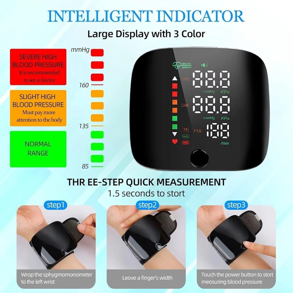 Blood Pressure Monitor,Automatic Large LCD Display Adjustable Wrist Cuff,Wrist BP Cuff for Adults