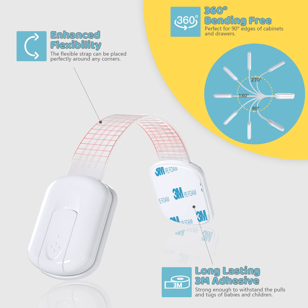 12 Pack Baby Proof Cabinet Latches,Childproof Drawer Latches,Adjustable No Drilling Child Safety Cabinet Locks Straps Baby Drawer Locks for Kids Baby Safety