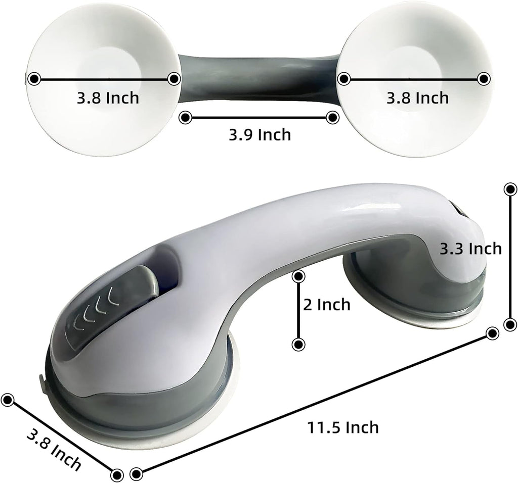 2 Pack Shower Grab Bars - TIFOR 12 Inch Grey Suction Bar Handles for Elderly, Seniors, Handicap, Safety Balance Assist Grip for Bathtubs, Bathroom, Toilet - Anti-Slip, Shower Handles Hand Rail