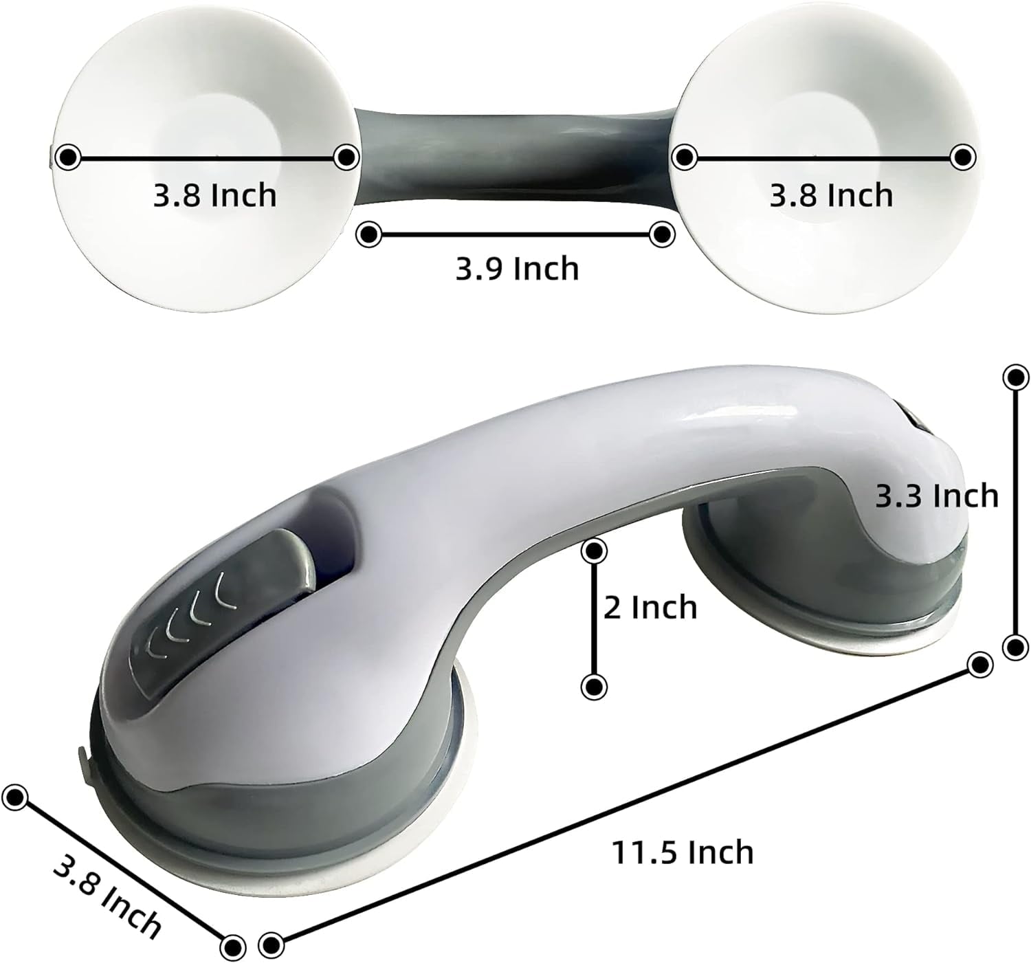 2 Pack Shower Grab Bars - TIFOR 12 Inch Grey Suction Bar Handles for Elderly, Seniors, Handicap, Safety Balance Assist Grip for Bathtubs, Bathroom, Toilet - Anti-Slip, Shower Handles Hand Rail