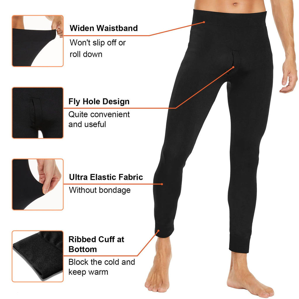 2 Pack Mens Winter Thermal Underwear Long Johns,Fleece-Lined Thermal Bottoms Leggings Baselayer for Men