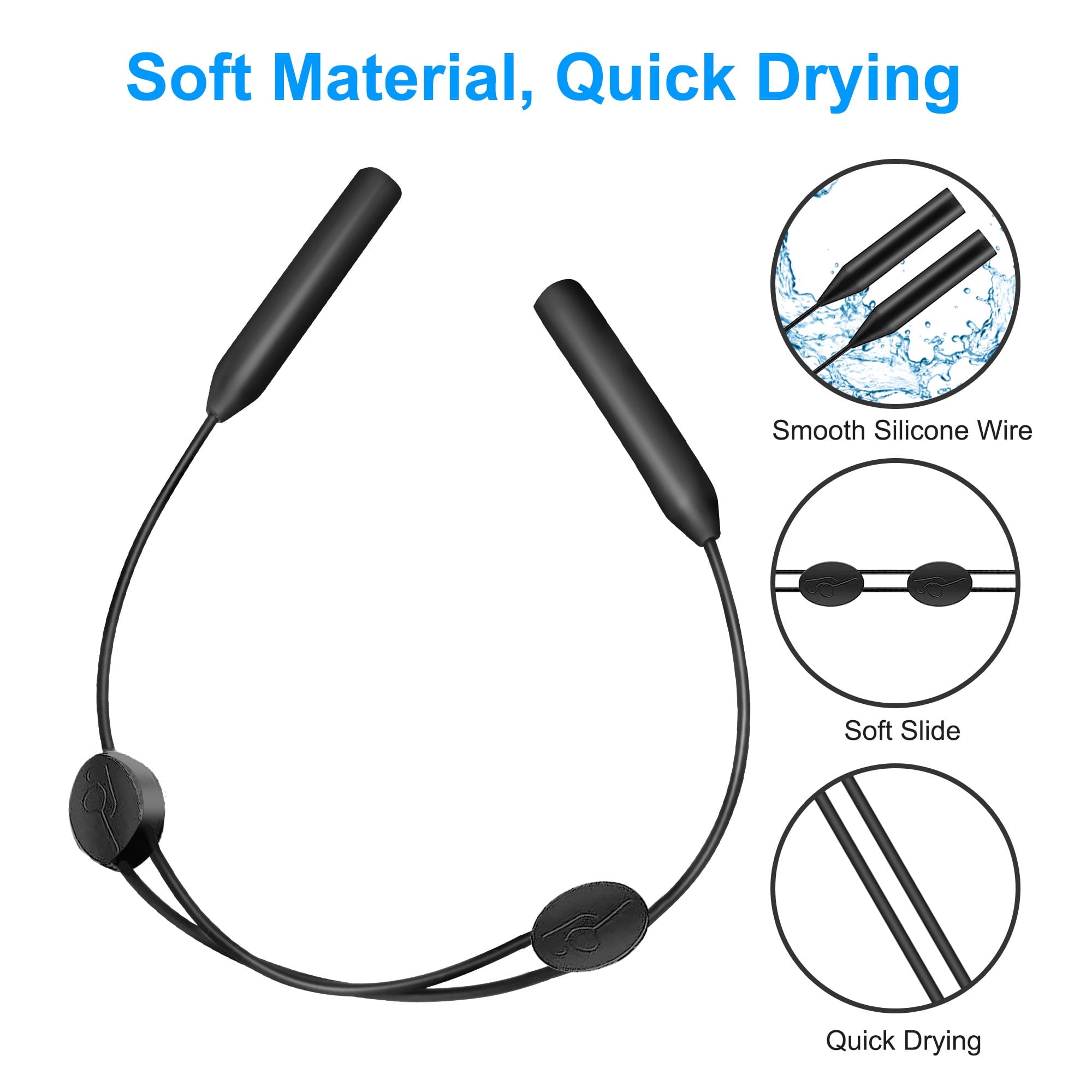 TIFOR 2pcs Adjustable Glasses Straps, Eyeglass String Holders, Silicone Eyewear Retainers, Black