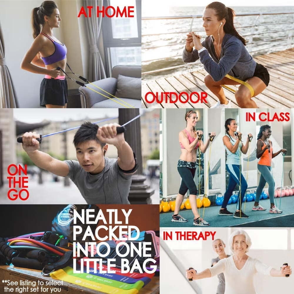 DISEN Resistance Bands Set, Exercise Bands with Door Anchor, Handles, Carry Bag, Legs Ankle Straps for Resistance Training, Physical Therapy, Home Workouts for Men and Women(Multi-150LBS)