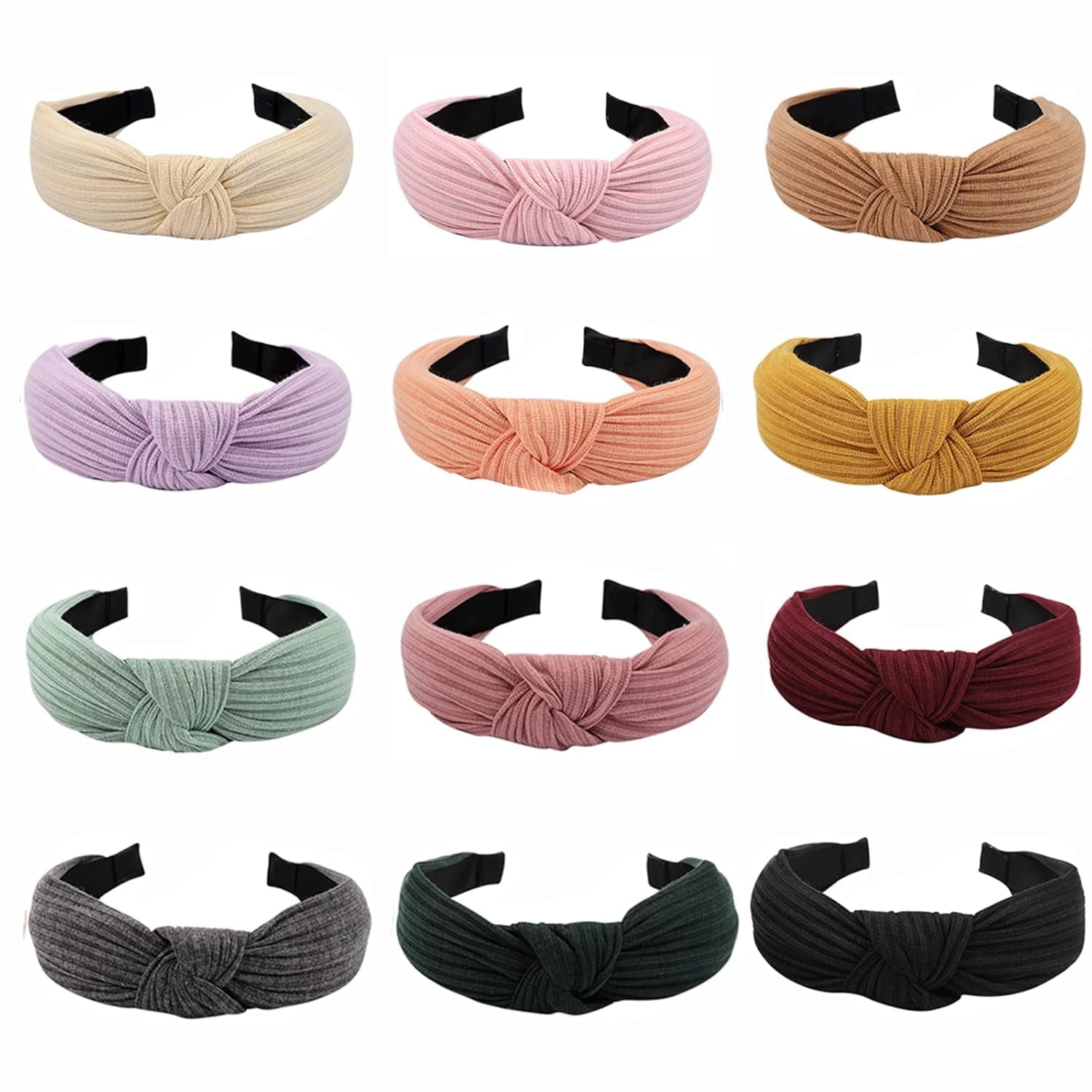 12 Pack Headbands for Women, Non-slip Knotted Headbands with Soft Fabric, Womens Headbands Wide Headbands Fabric Headbands for Girls Hair Accessories for Women