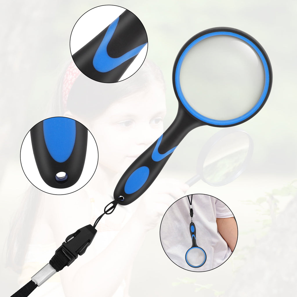 10X Handheld Magnifying Glass, 2pcs Rubber Reading Magnifier for Science Class