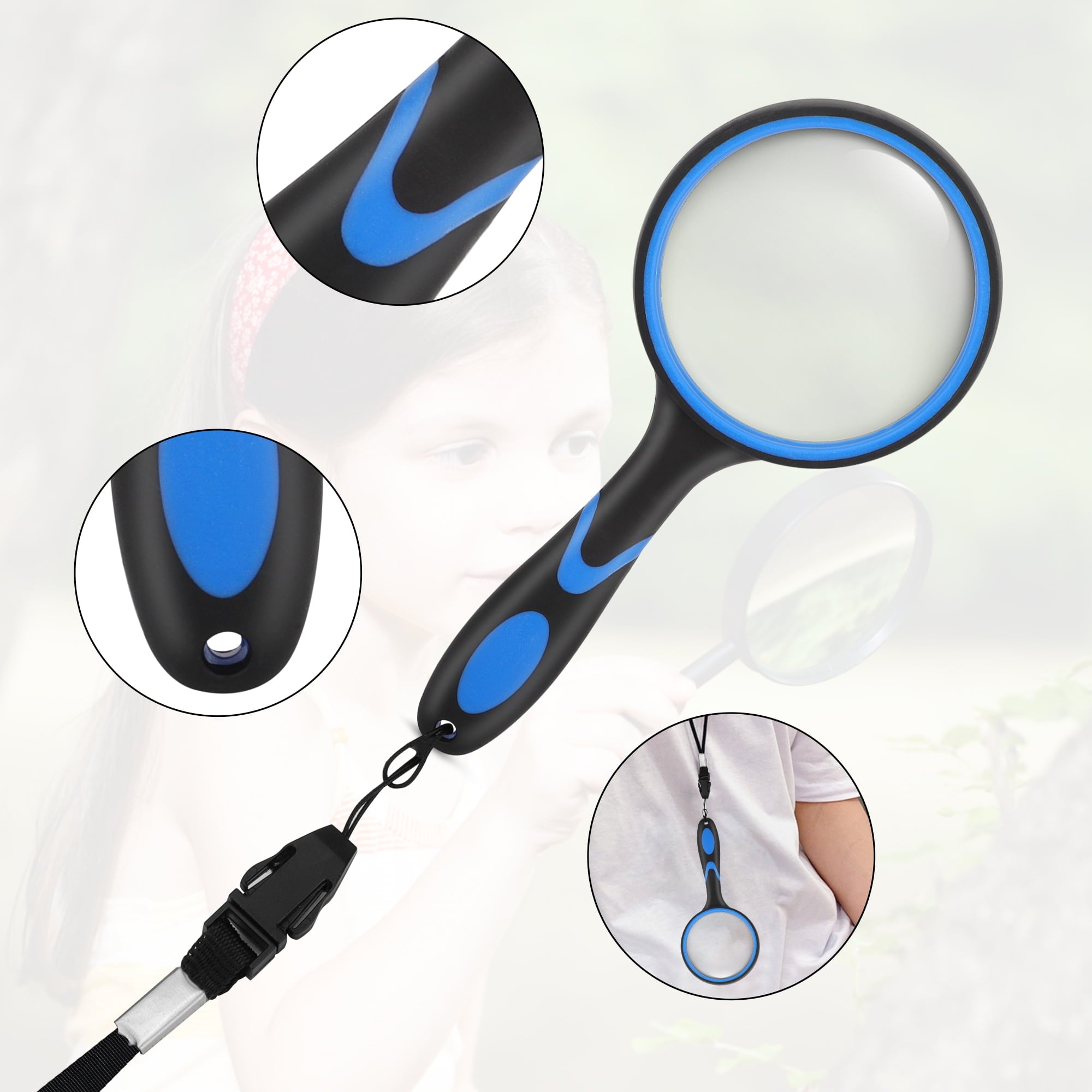10X Handheld Magnifying Glass, 2pcs Rubber Reading Magnifier for Science Class