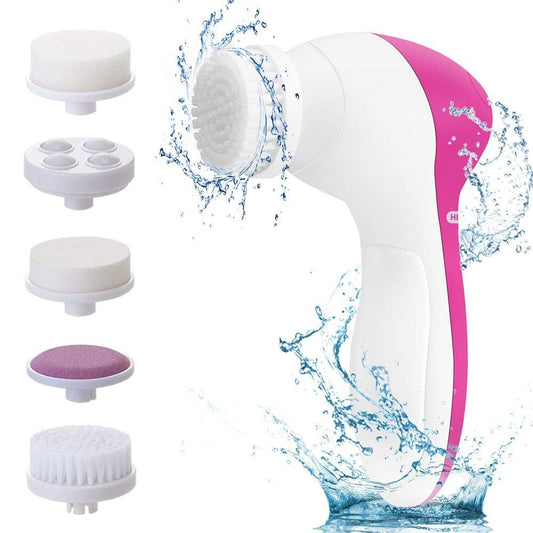 1 Set 5 in 1 Facial Cleansing Brush Face Scrubber with 5 Heads Electric Gentle exfoliating for Spin Cleanser Device,Massaging and Deep Cleansing Women & Men Blue(Pink)